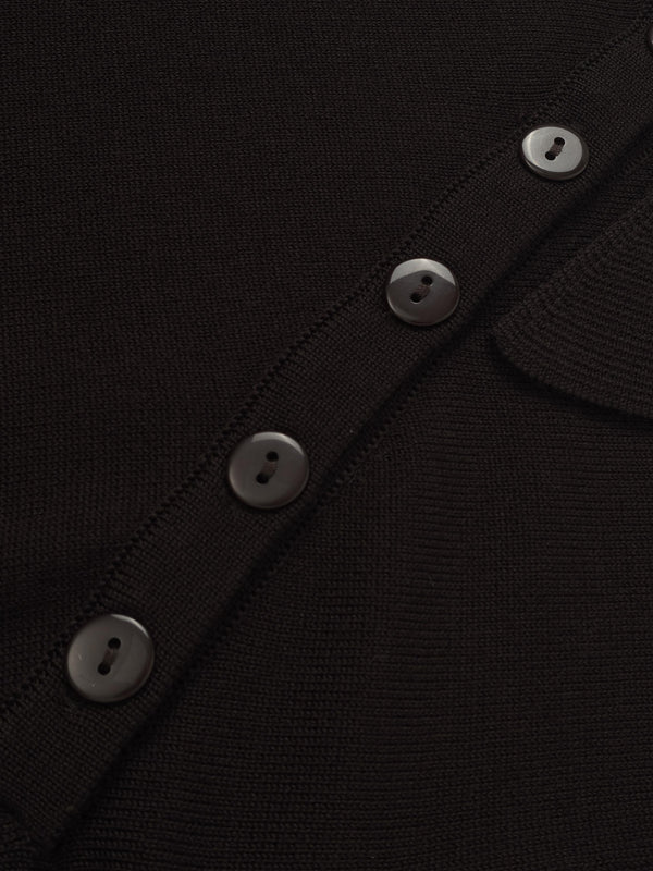 Asymmetrical Button Collar Sweater - Chocolate Brown