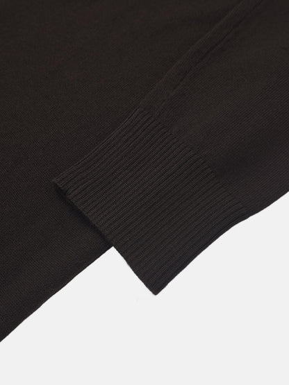 Asymmetrical Button Collar Sweater - Chocolate Brown