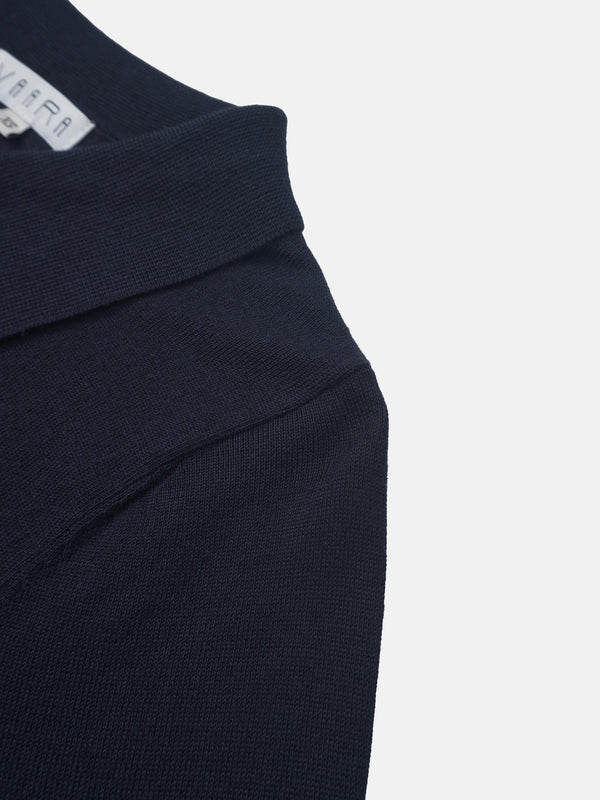 Asymmetrical Button Collar Sweater - Navy