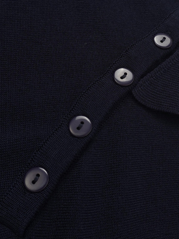 Asymmetrical Button Collar Sweater - Navy