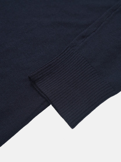 Asymmetrical Button Collar Sweater - Navy