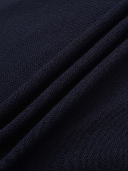 Asymmetrical Button Collar Sweater - Navy
