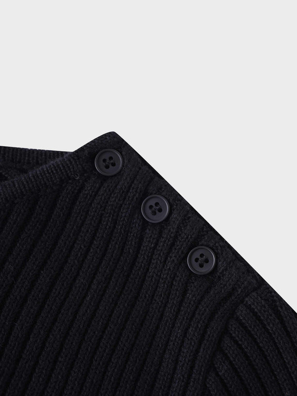 V Bottom Crop Sweater-Black