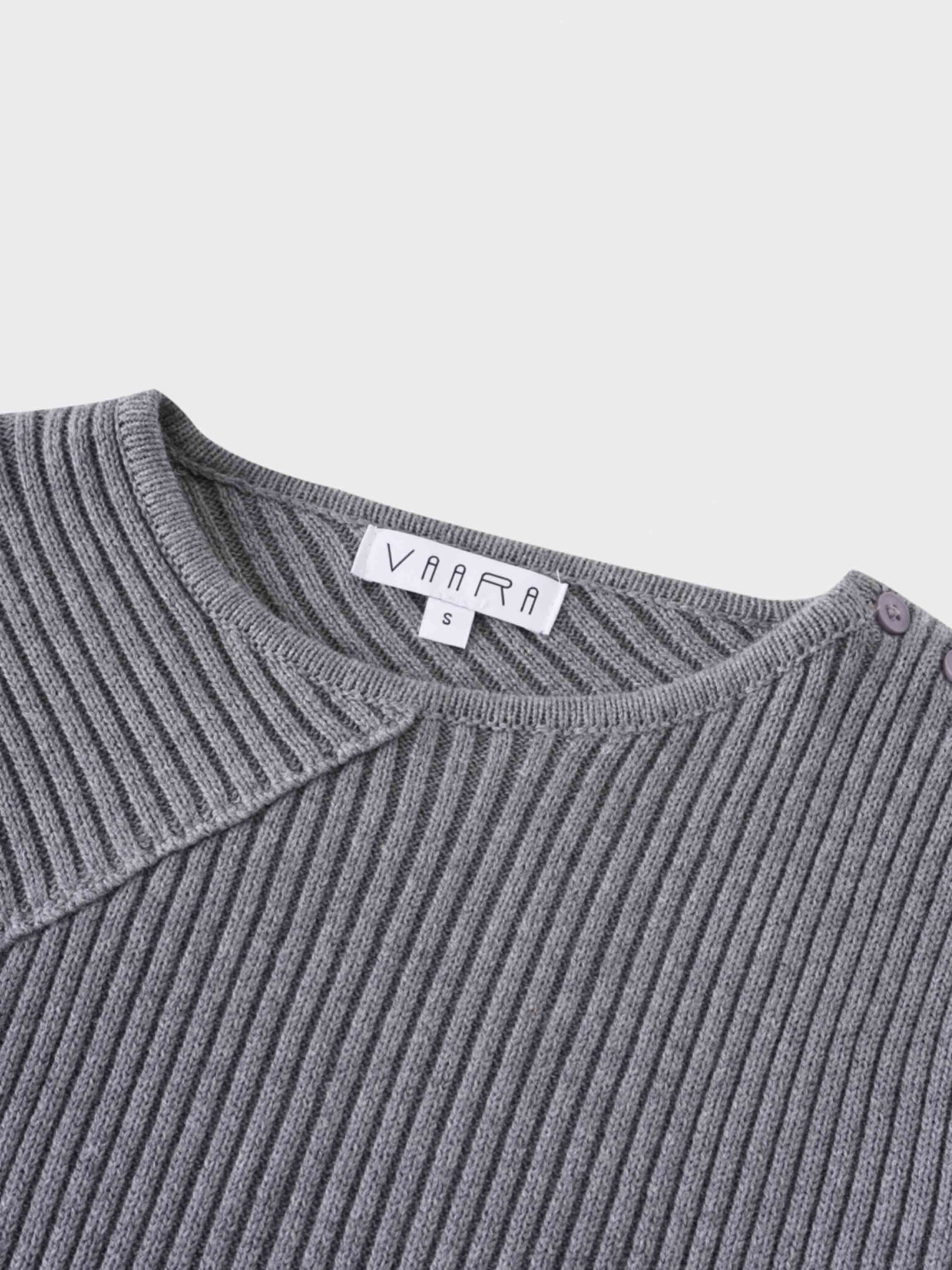 V Bottom Crop Sweater-Grey