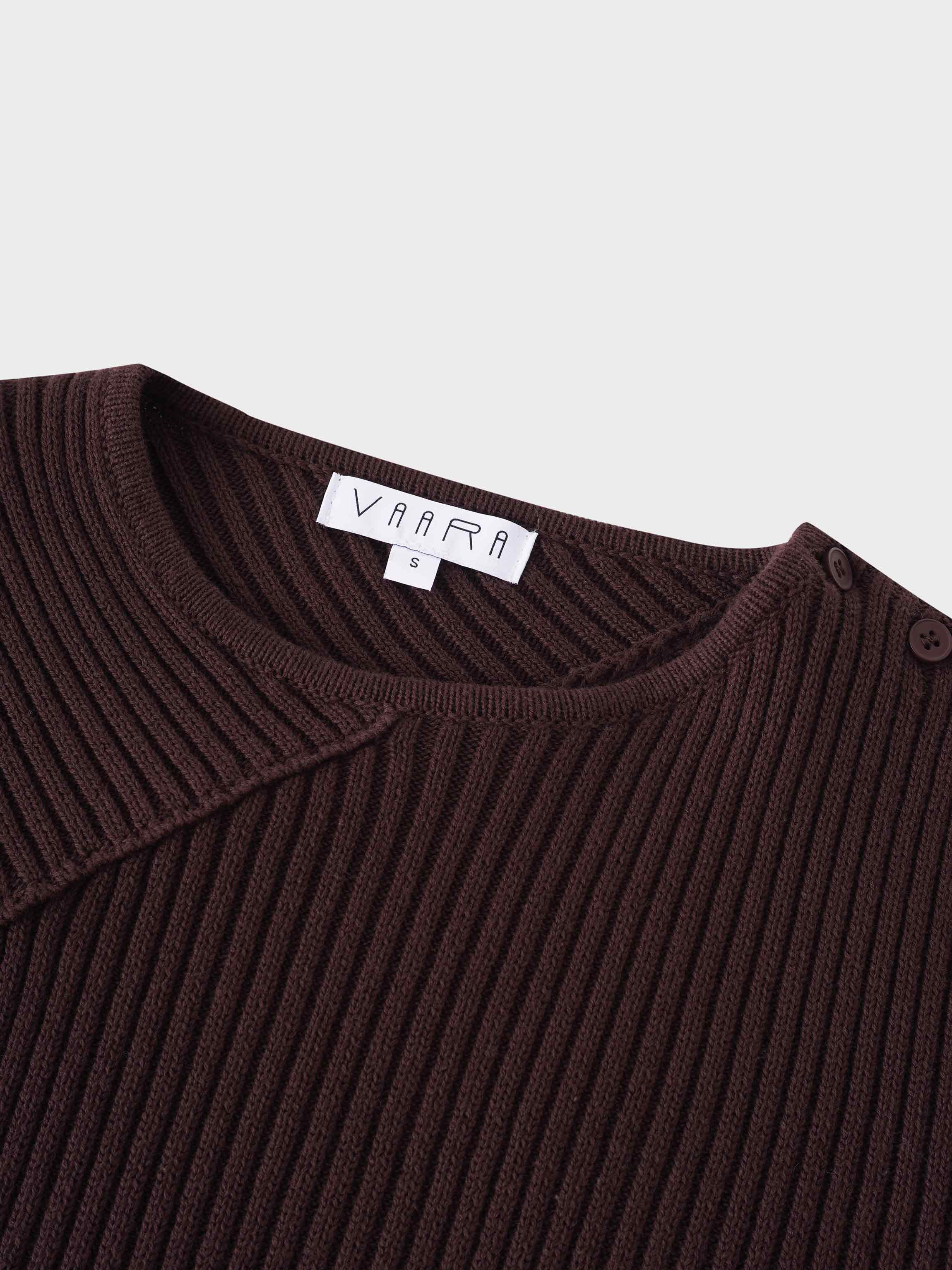 V Bottom Crop Sweater-Brown