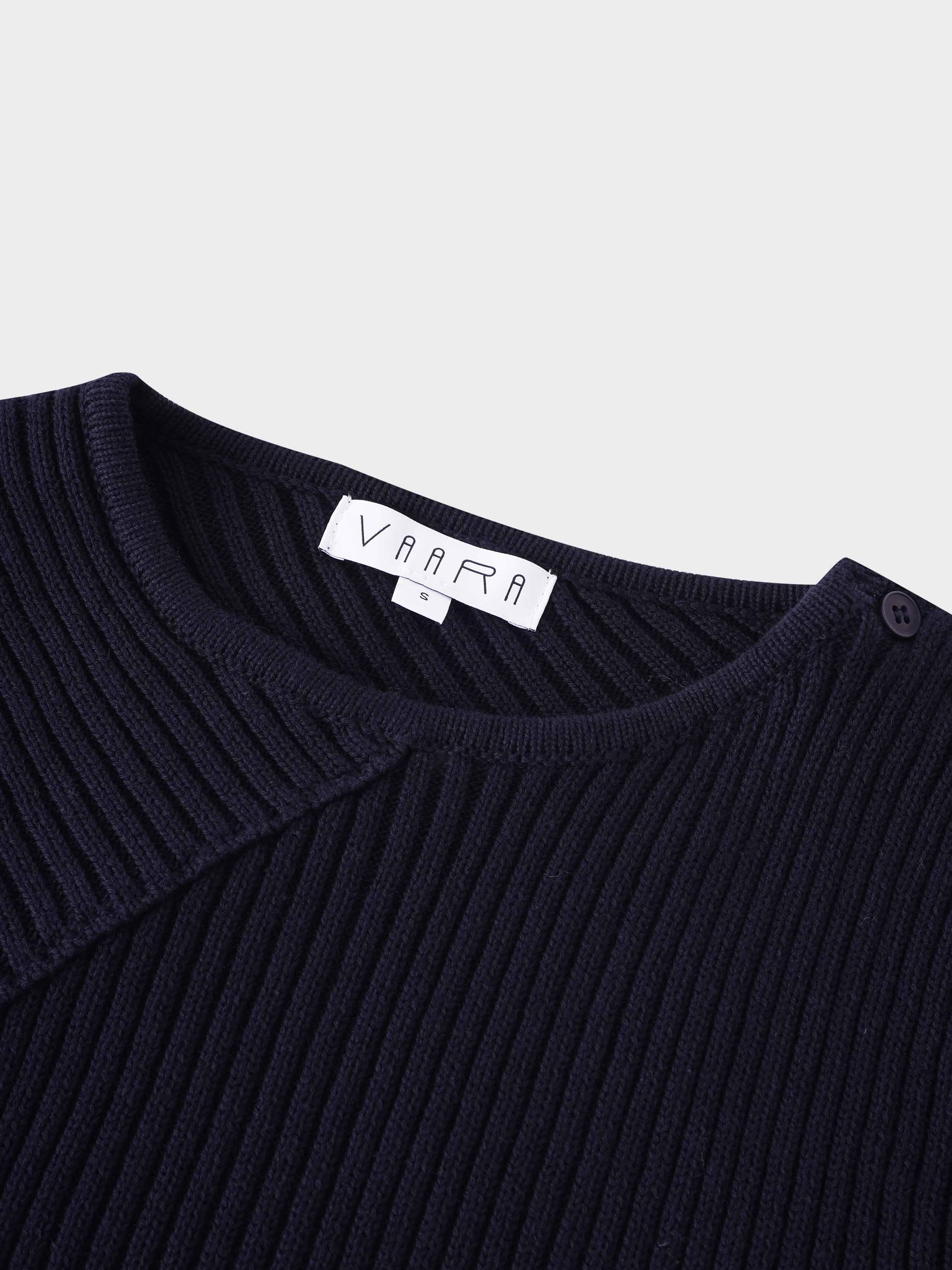 V Bottom Crop Sweater-Navy