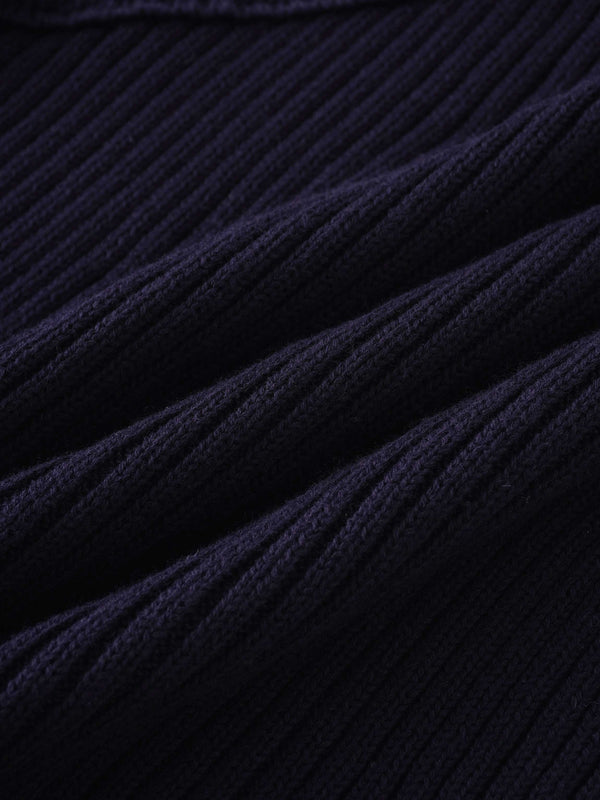 V Bottom Crop Sweater-Navy