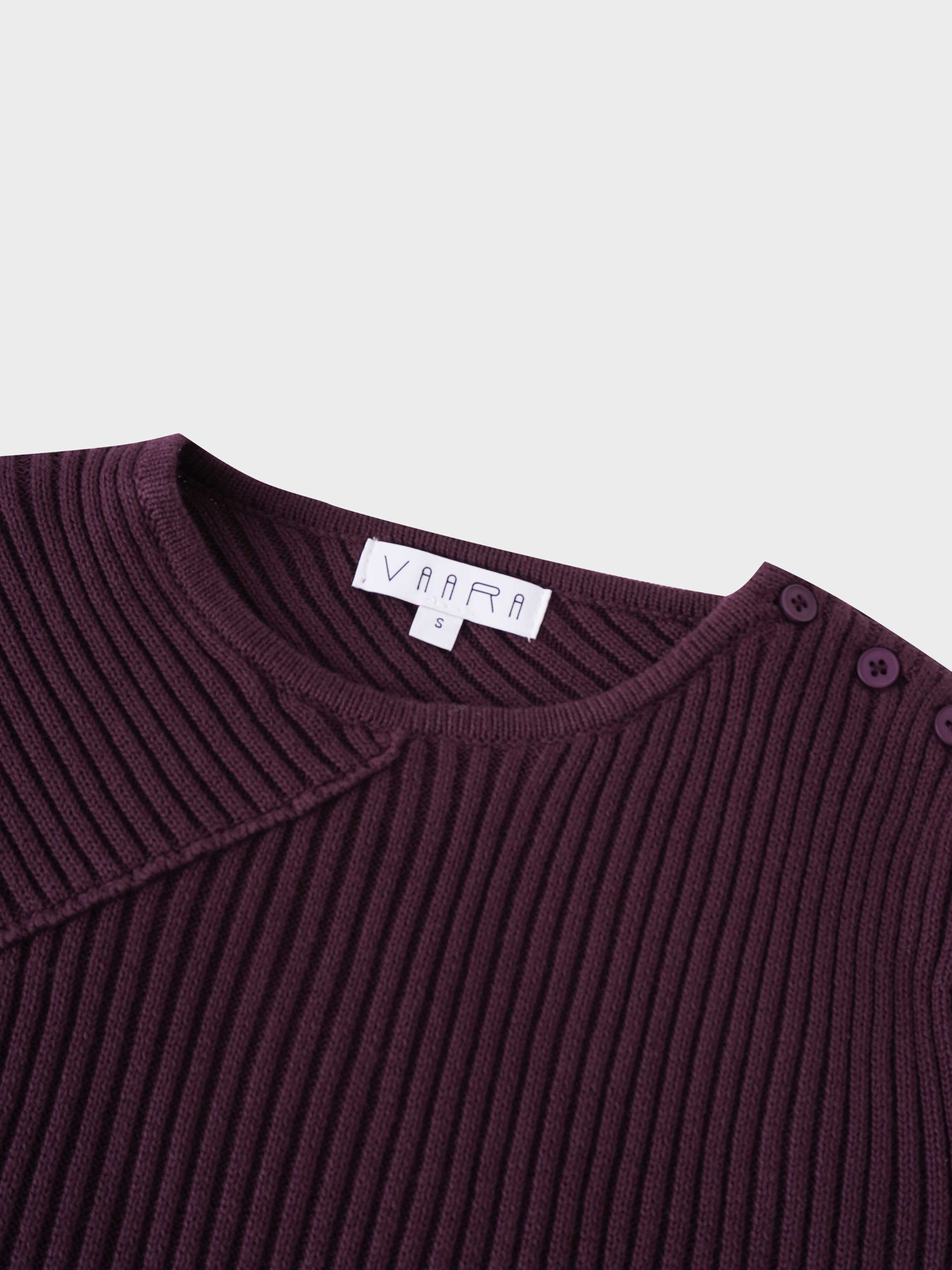 V Bottom Crop Sweater-Burgundy