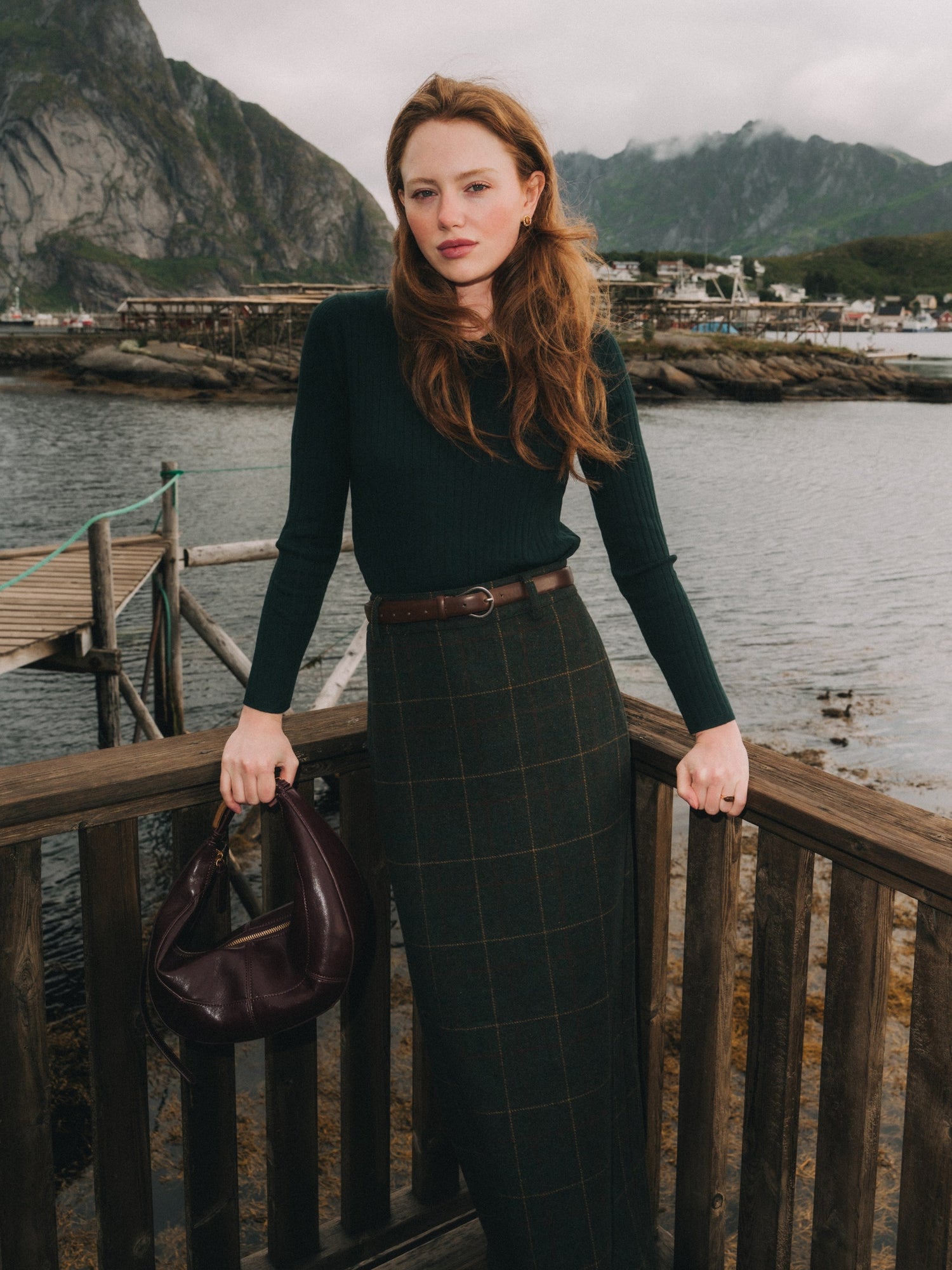 Straight Maxi Skirt - Green Plaid