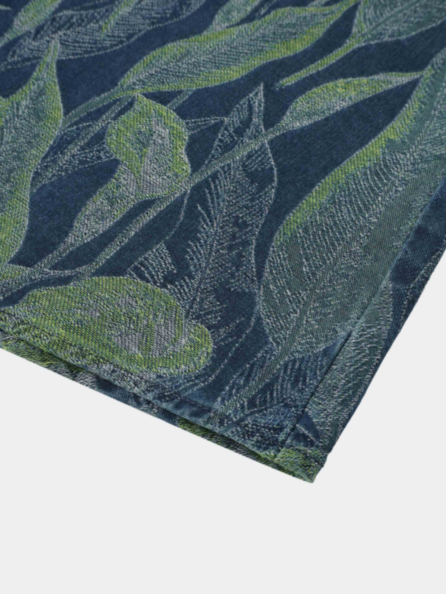 Printed Denim Trumpet Style Skirt-Blue Leaves