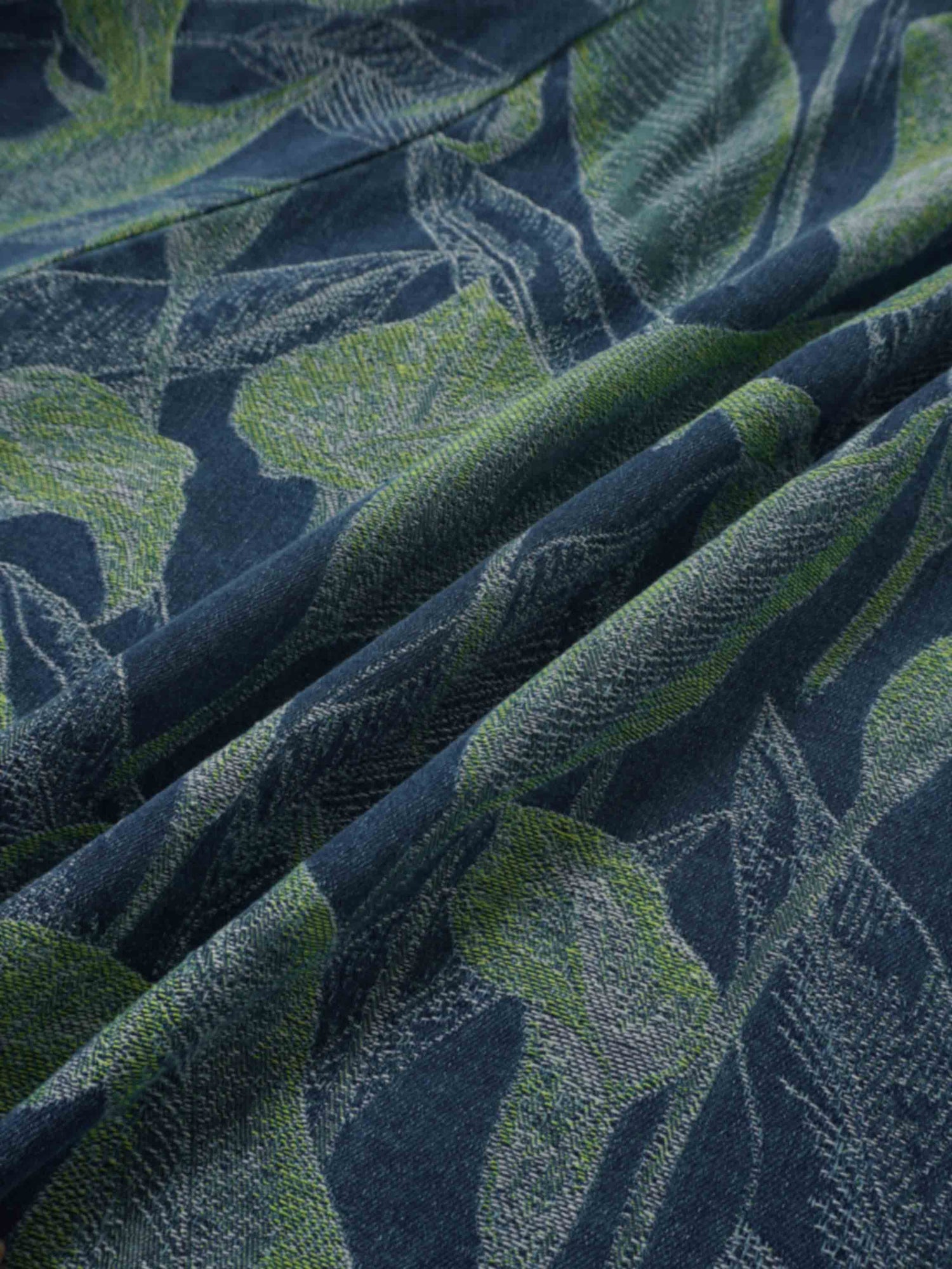 Printed Denim Trumpet Style Skirt-Blue Leaves