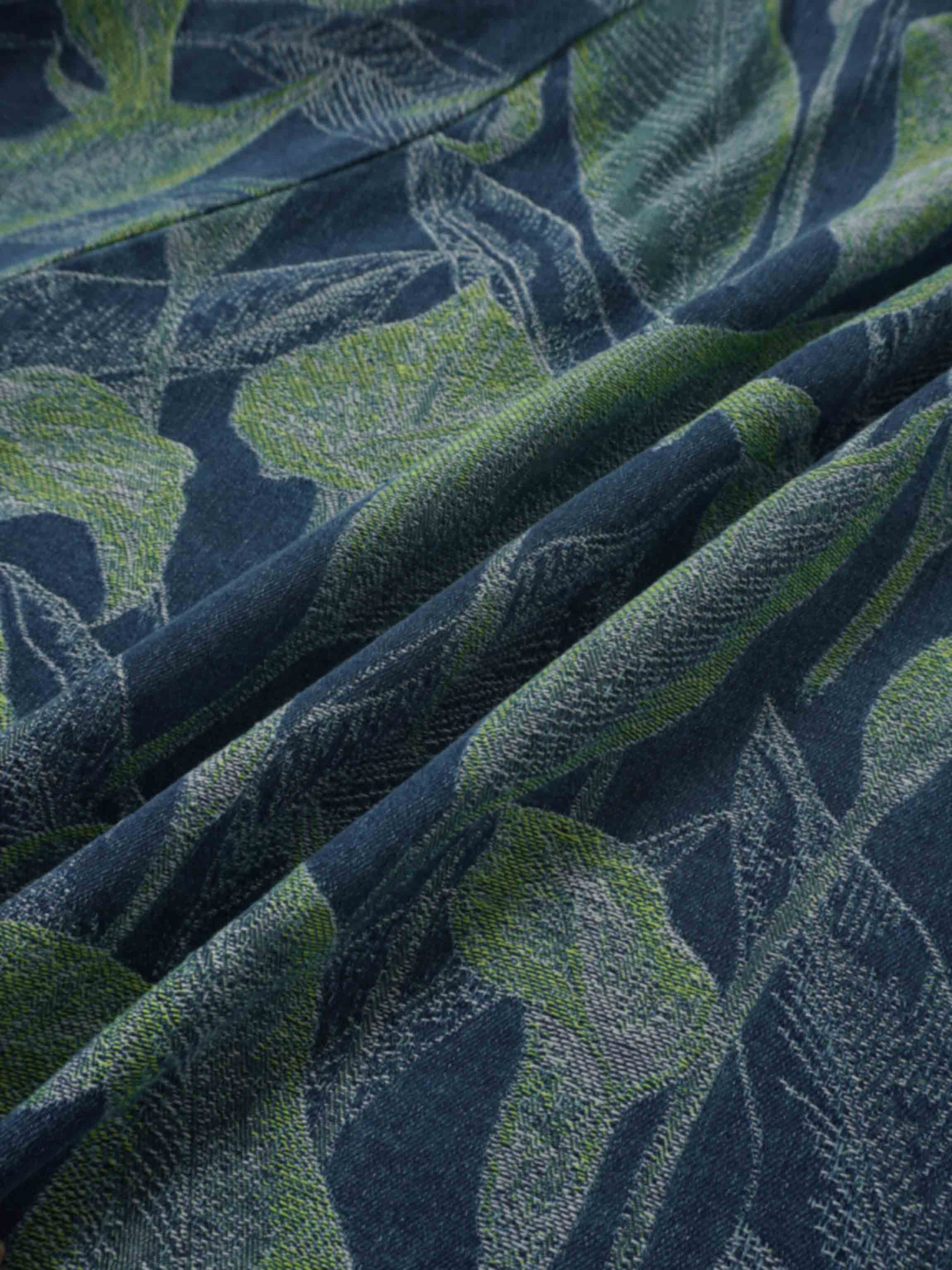 Printed Denim Trumpet Style Skirt-Blue Leaves