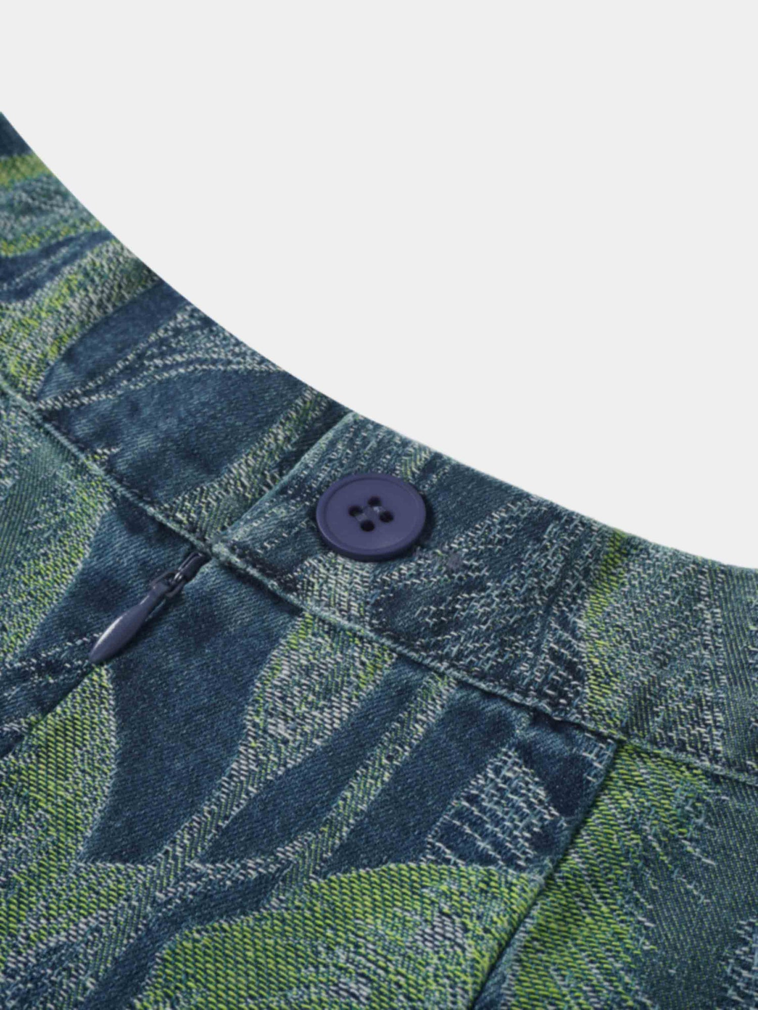 Printed Denim Trumpet Style Skirt-Blue Leaves