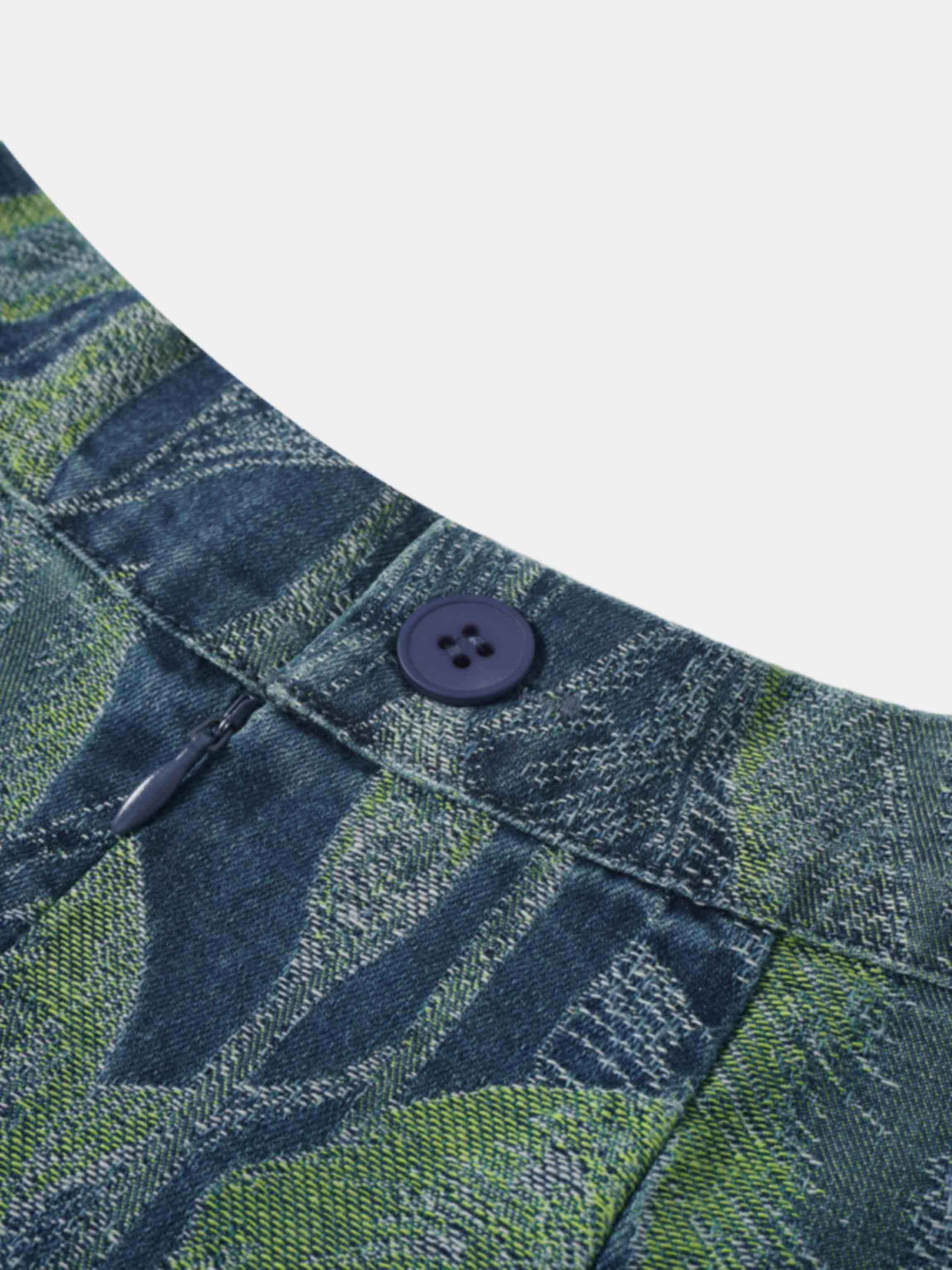 Printed Denim Trumpet Style Skirt-Blue Leaves