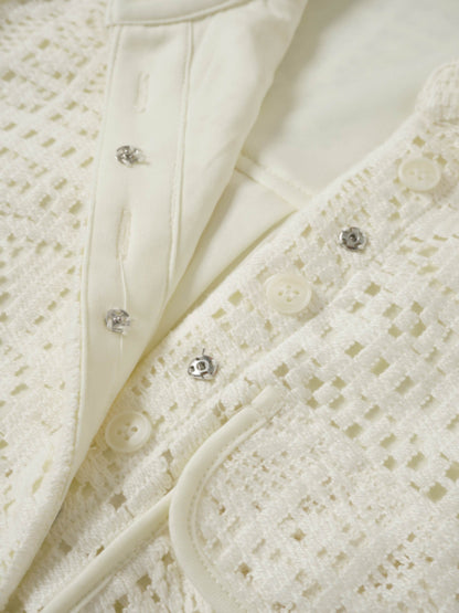 Lace Cutout Shirtdress-Cream