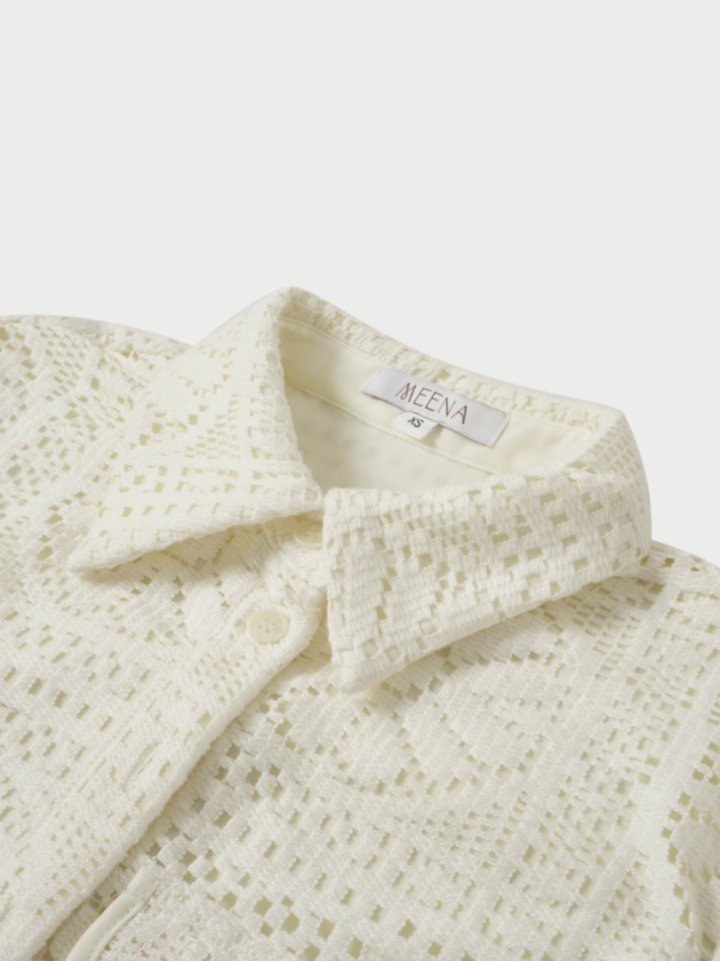Lace Cutout Shirtdress-Cream