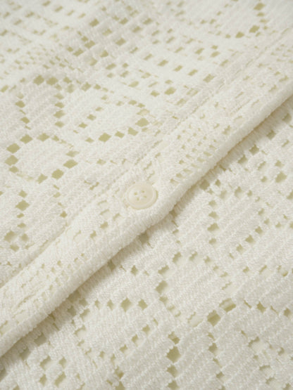 Lace Cutout Shirtdress-Cream