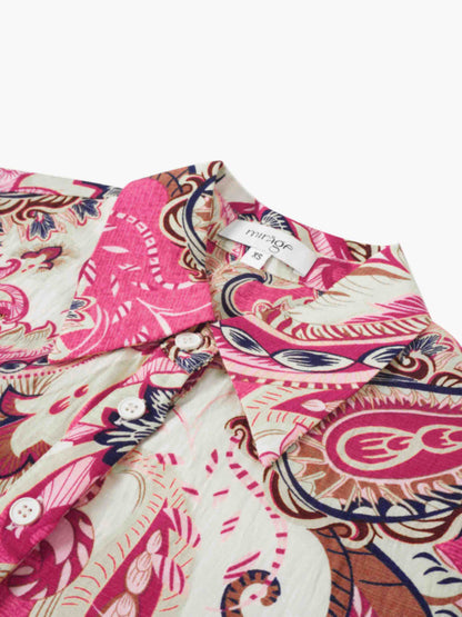 Long Button Down Shirtdress-Coral Paisley