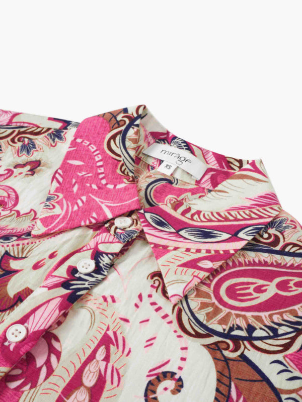 Long Button Down Shirtdress-Coral Paisley