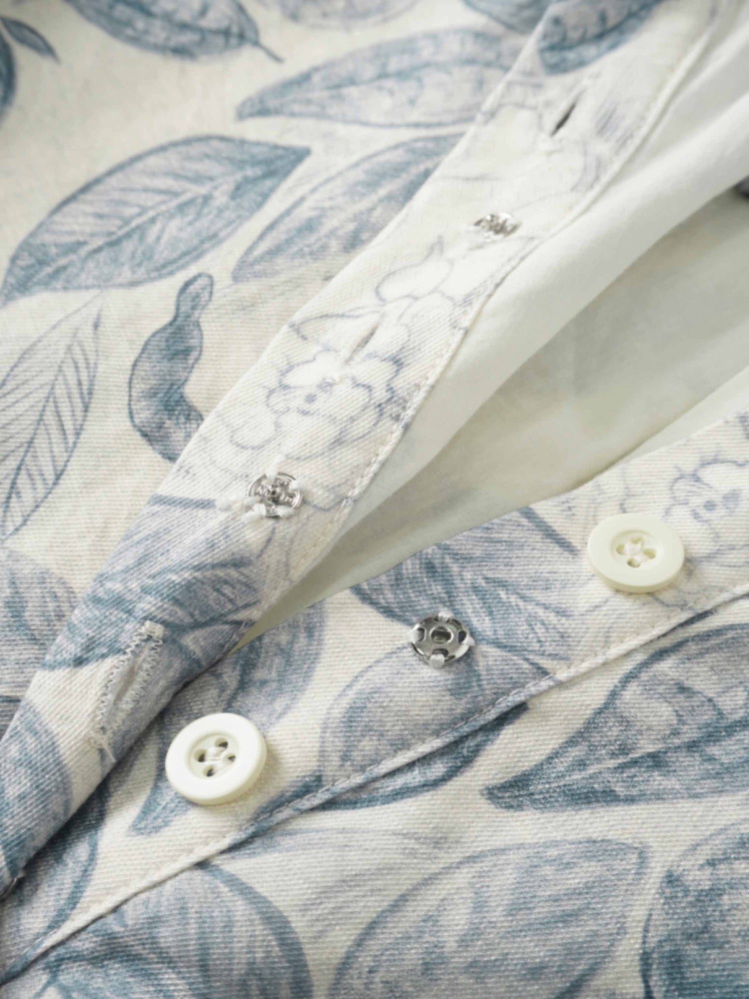 Long Button Down Shirtdress-Blue Leaves