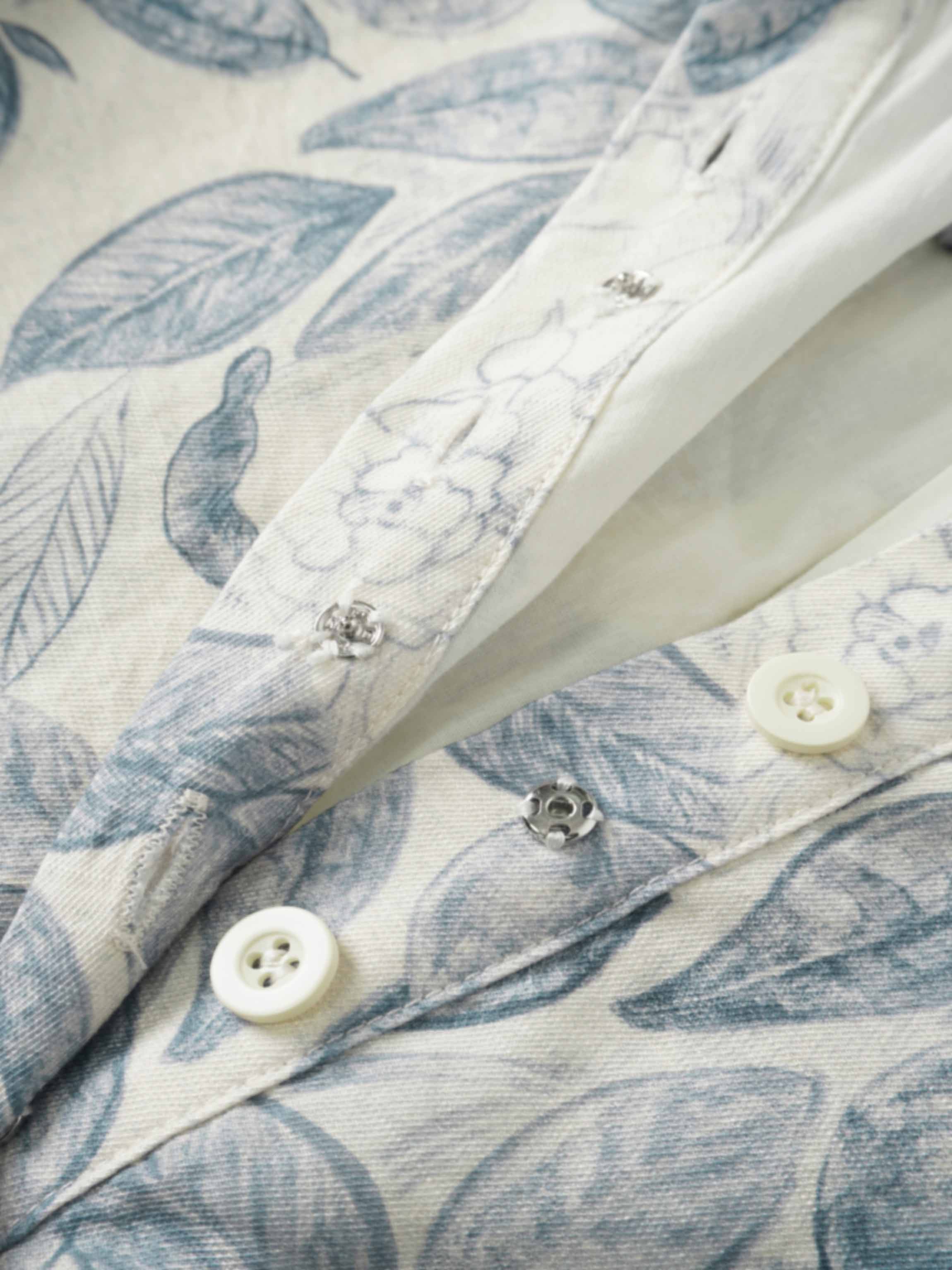 Long Button Down Shirtdress-Blue Leaves