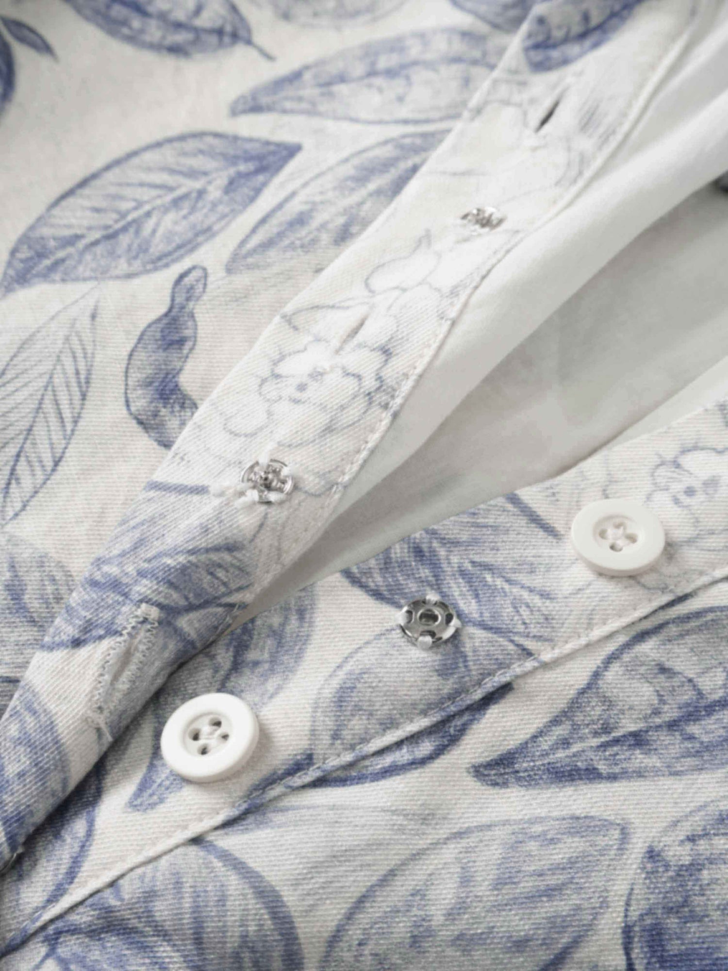 Long Button Down Shirtdress-Blue Leaves