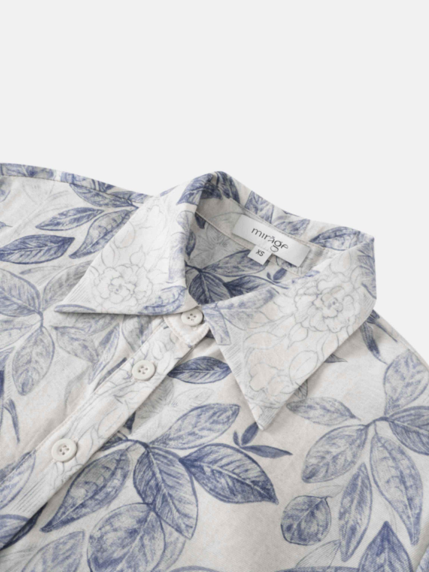 Long Button Down Shirtdress-Blue Leaves