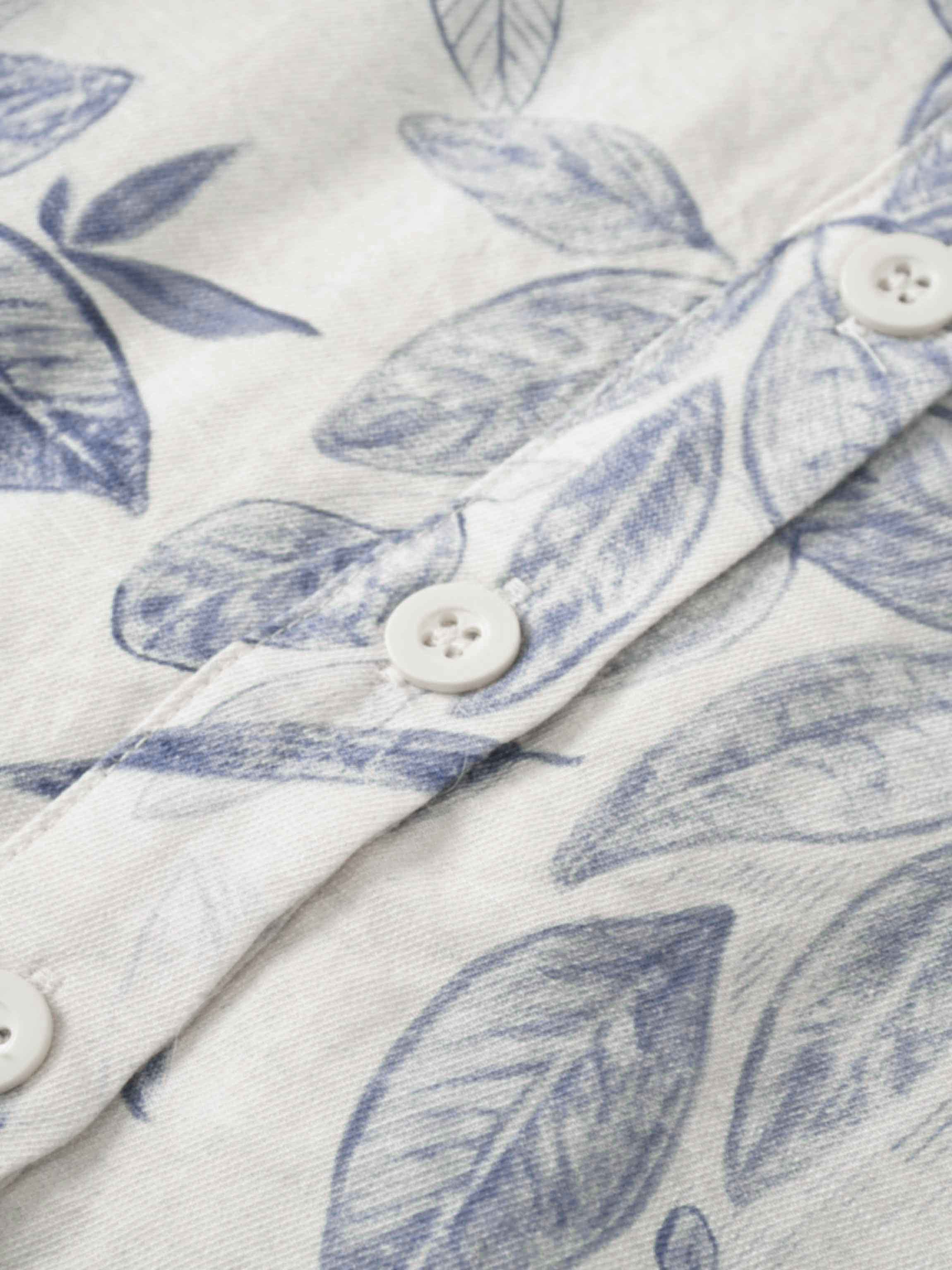 Long Button Down Shirtdress-Blue Leaves