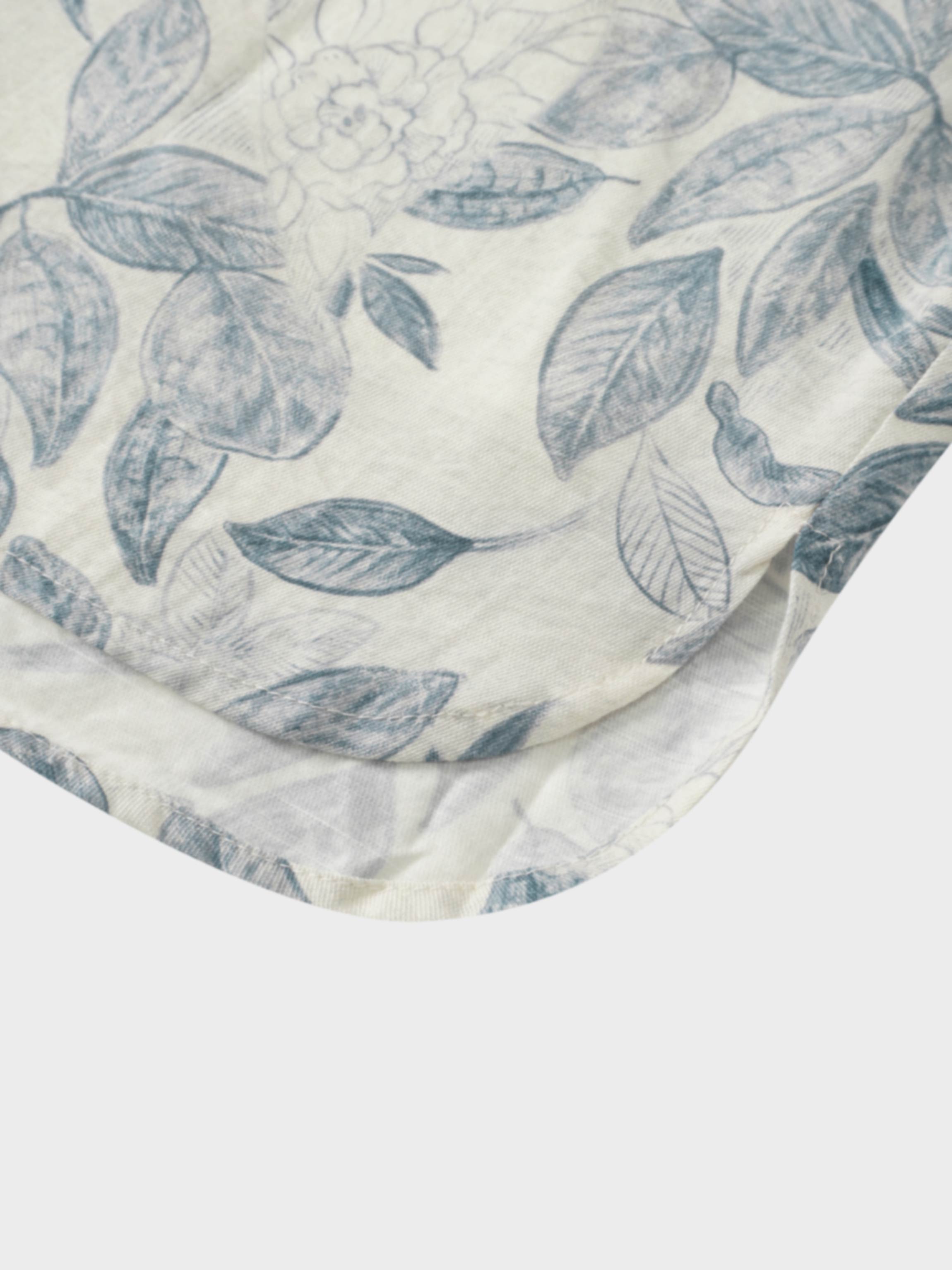 Long Button Down Shirtdress-Blue Leaves