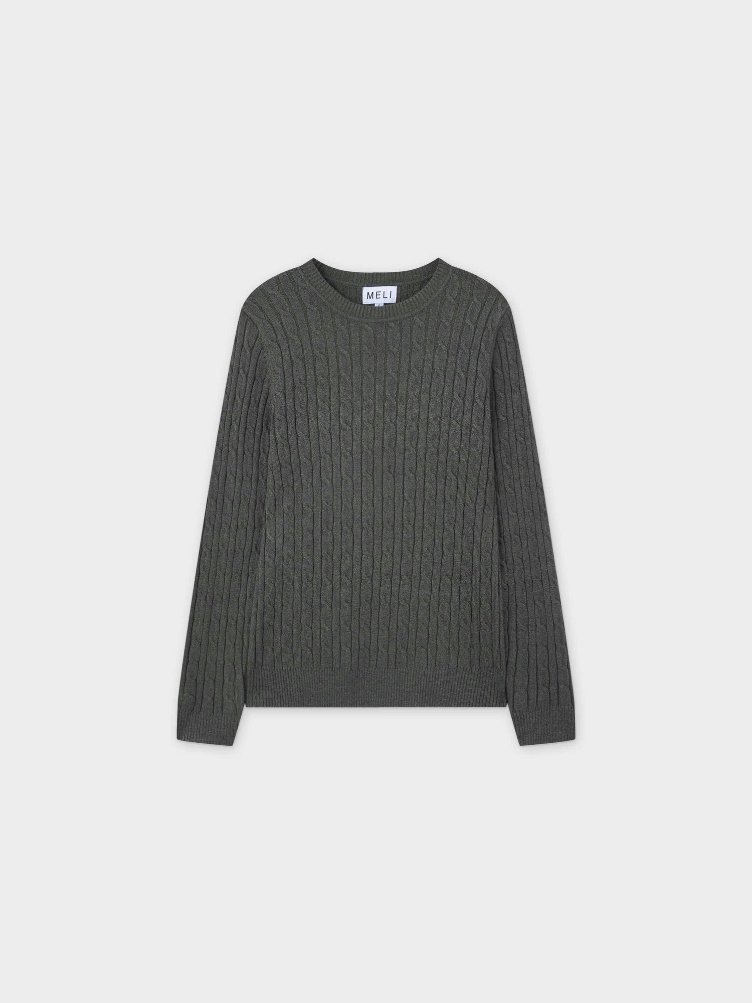 Knit Cable Sweater-Heathered Olive/Blue