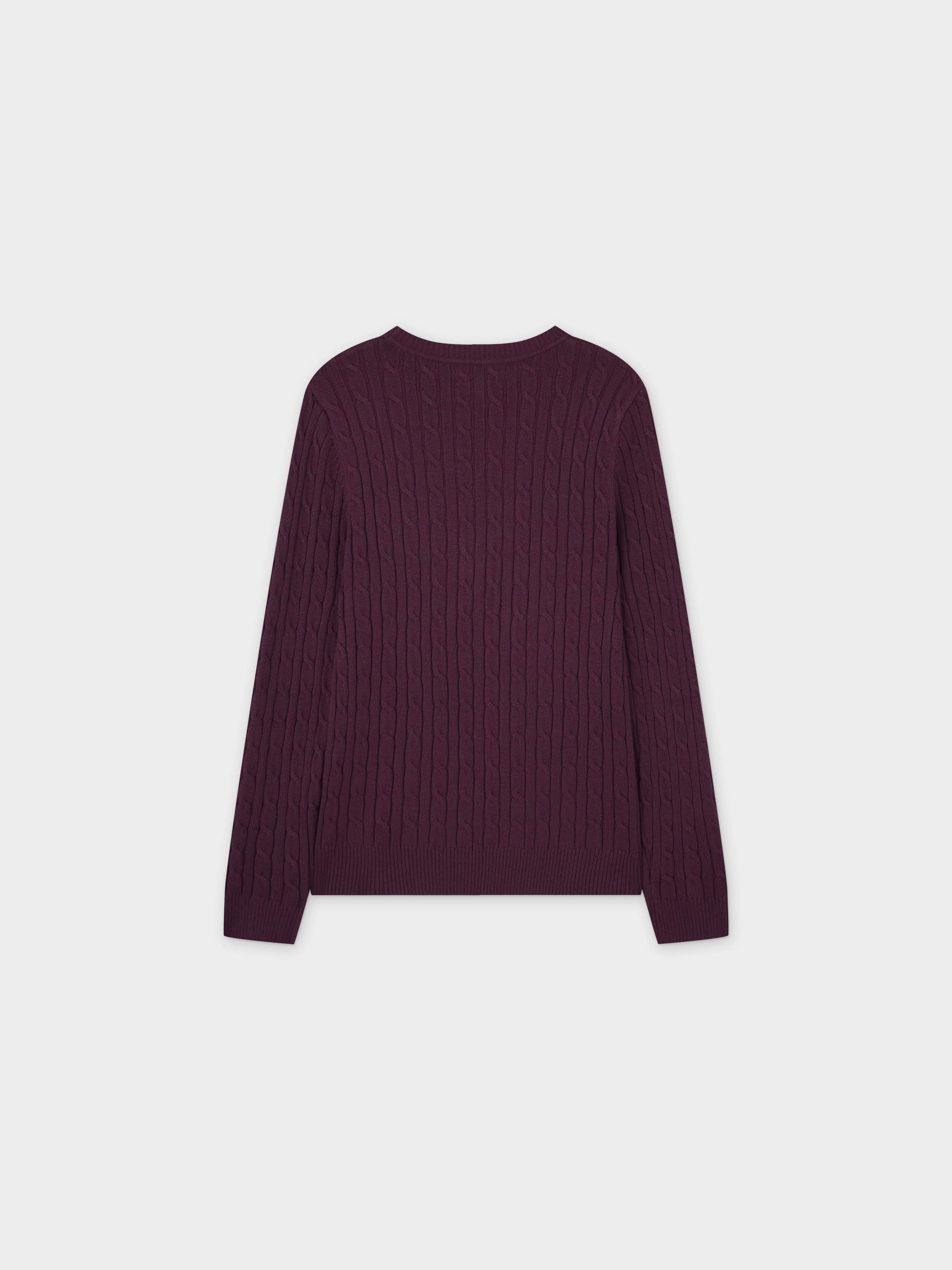 Knit Cable Sweater-Heathered Burgundy/Grey