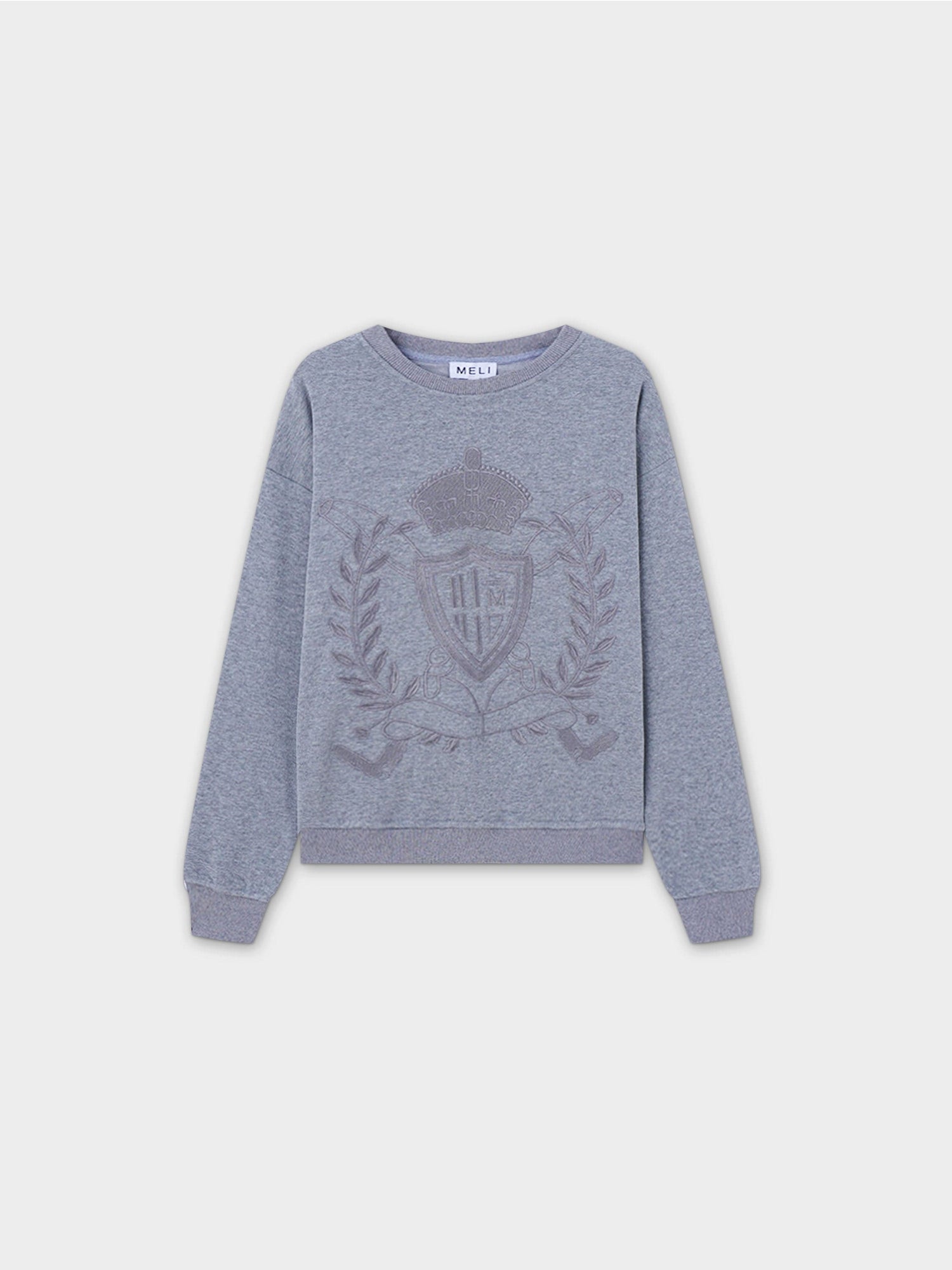 Embroidered Sweatshirt-Heathered Grey Crest