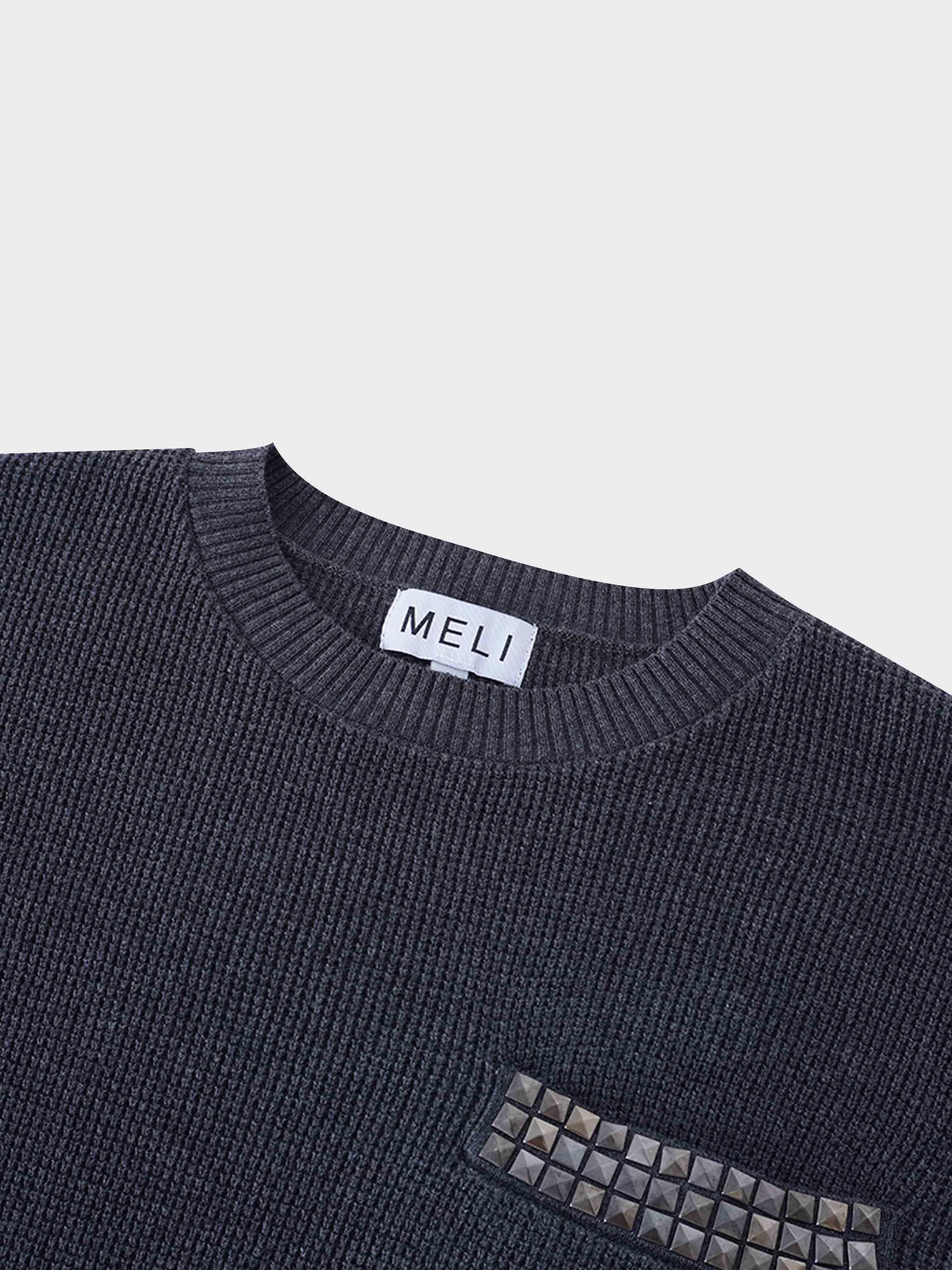 Waffle Pocket Sweater-Grey