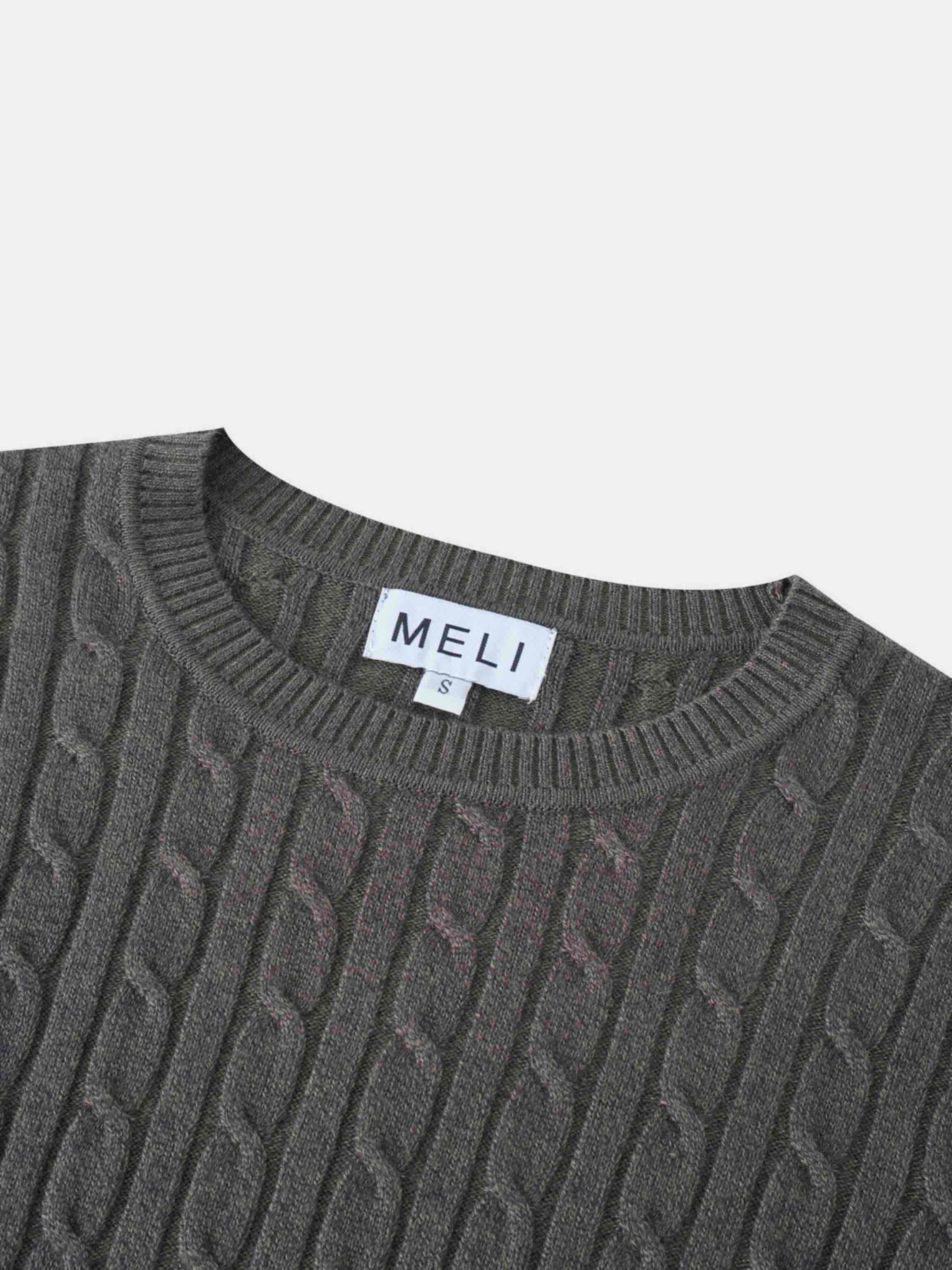 Knit Cable Sweater-Heathered Olive/Blue