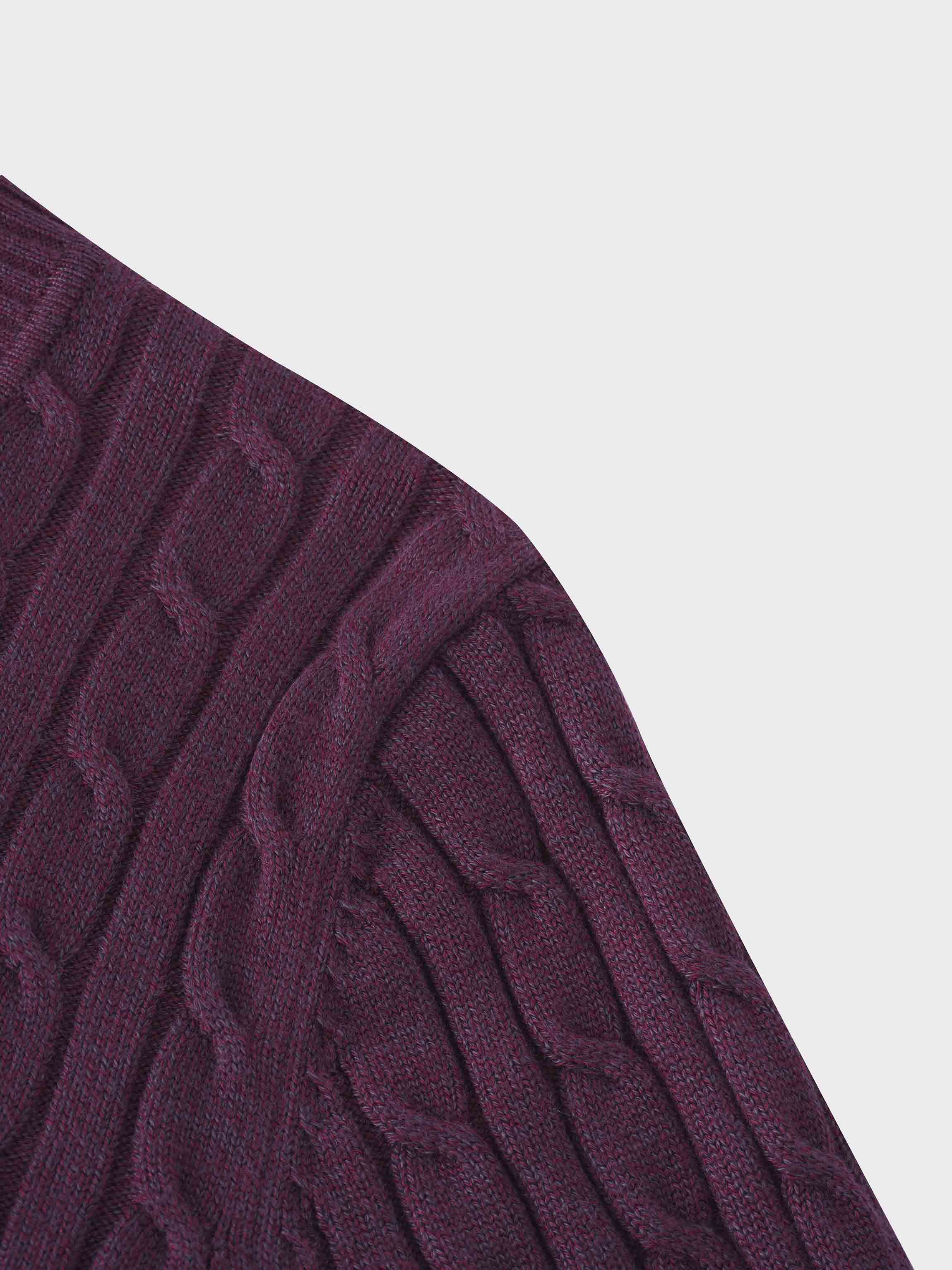 Knit Cable Sweater-Heathered Burgundy/Grey