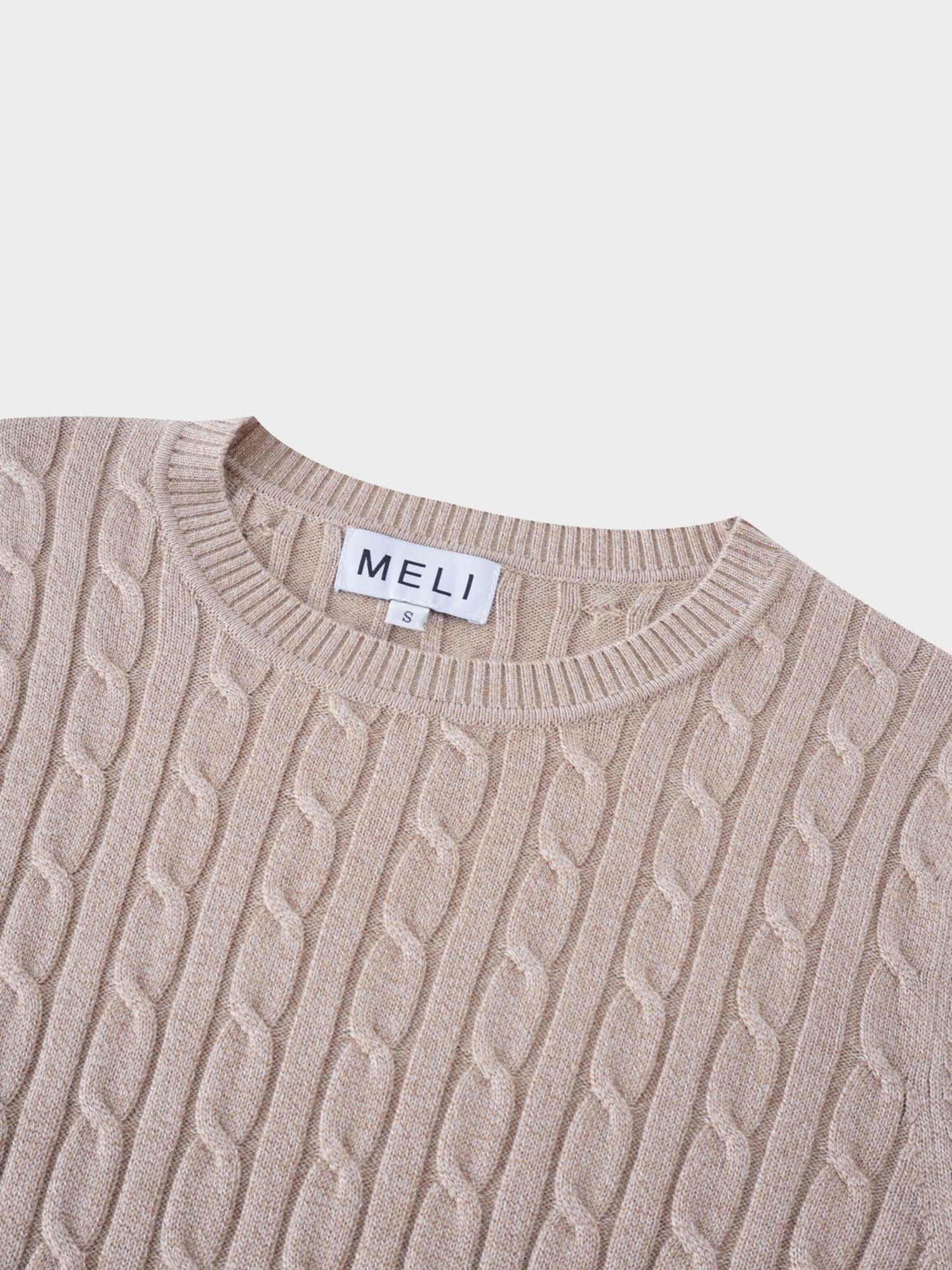 Knit Cable Sweater-Heathered Tan/Cream