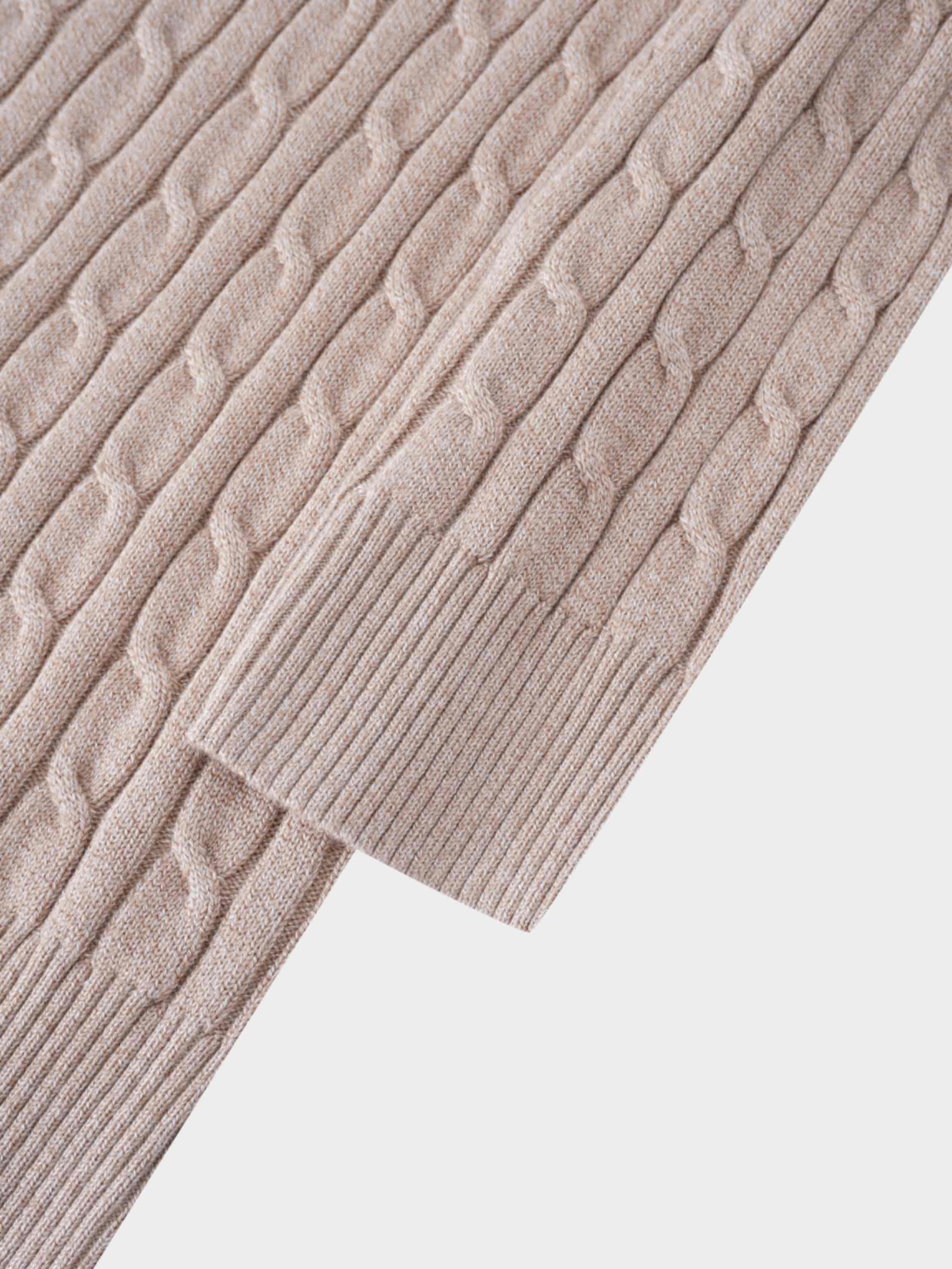 Knit Cable Sweater-Heathered Tan/Cream