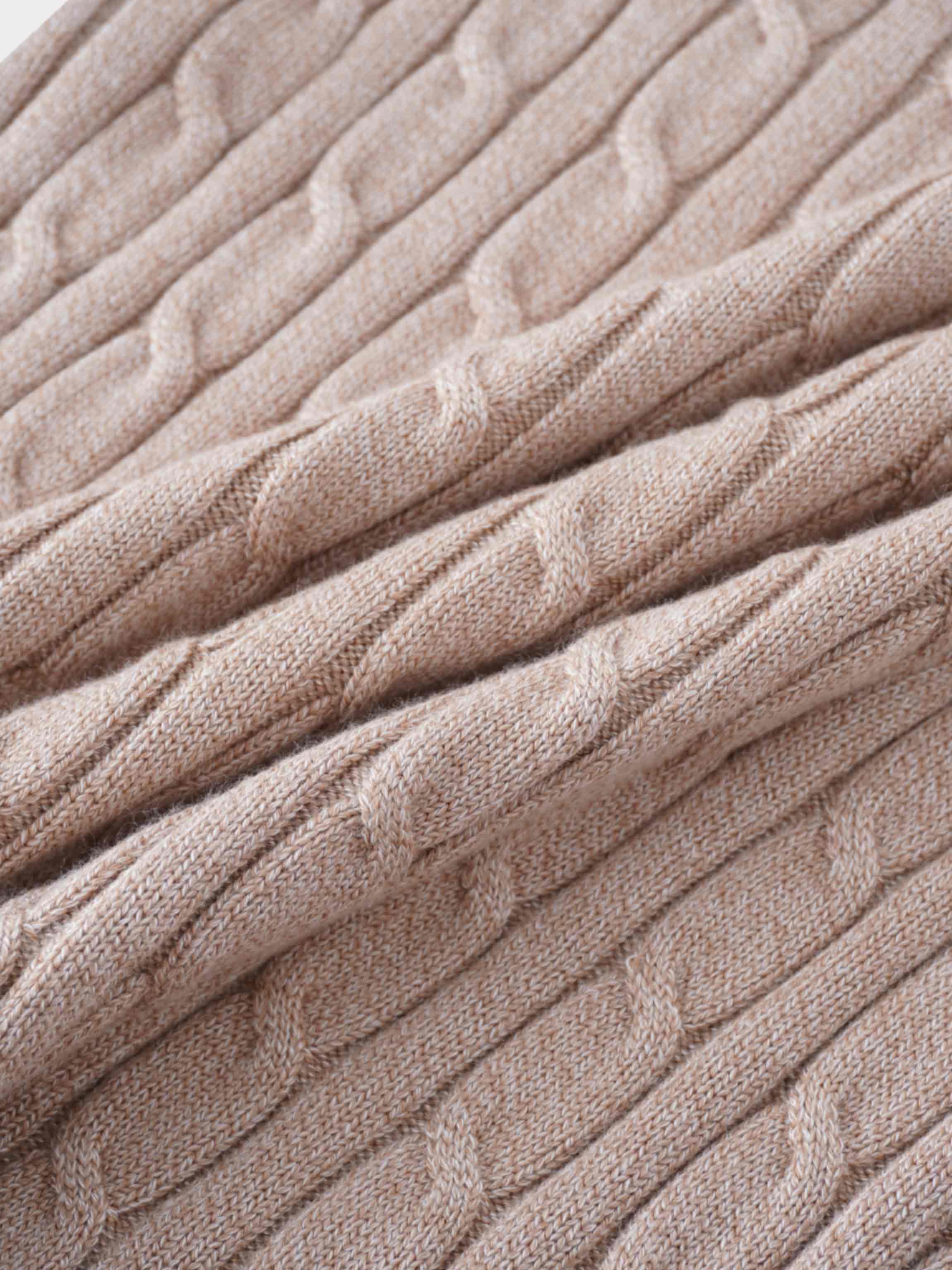 Knit Cable Sweater-Heathered Tan/Cream