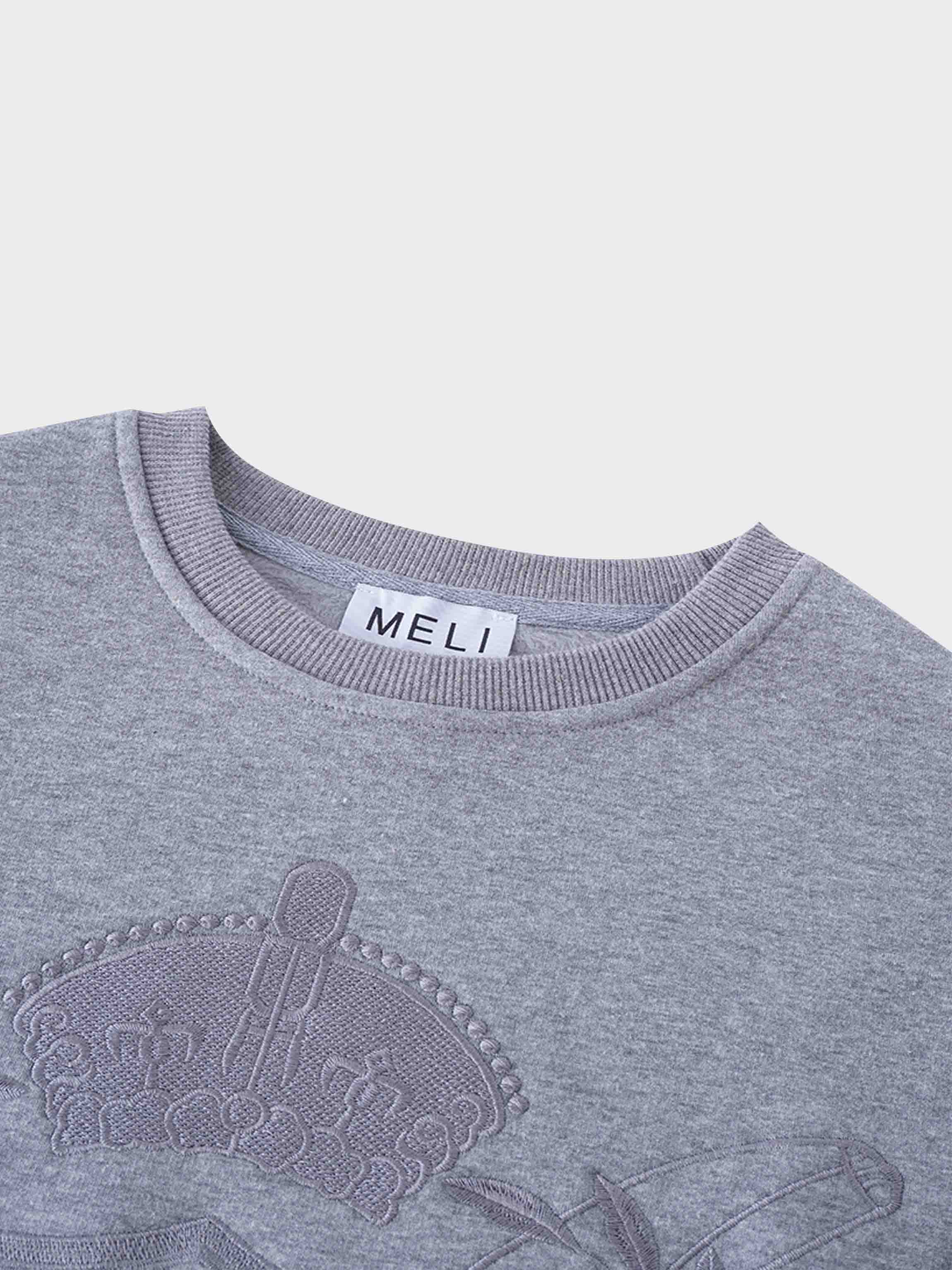 Embroidered Sweatshirt-Heathered Grey Crest