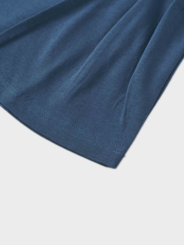 Pleat Seam T-shirt-Denim Blue