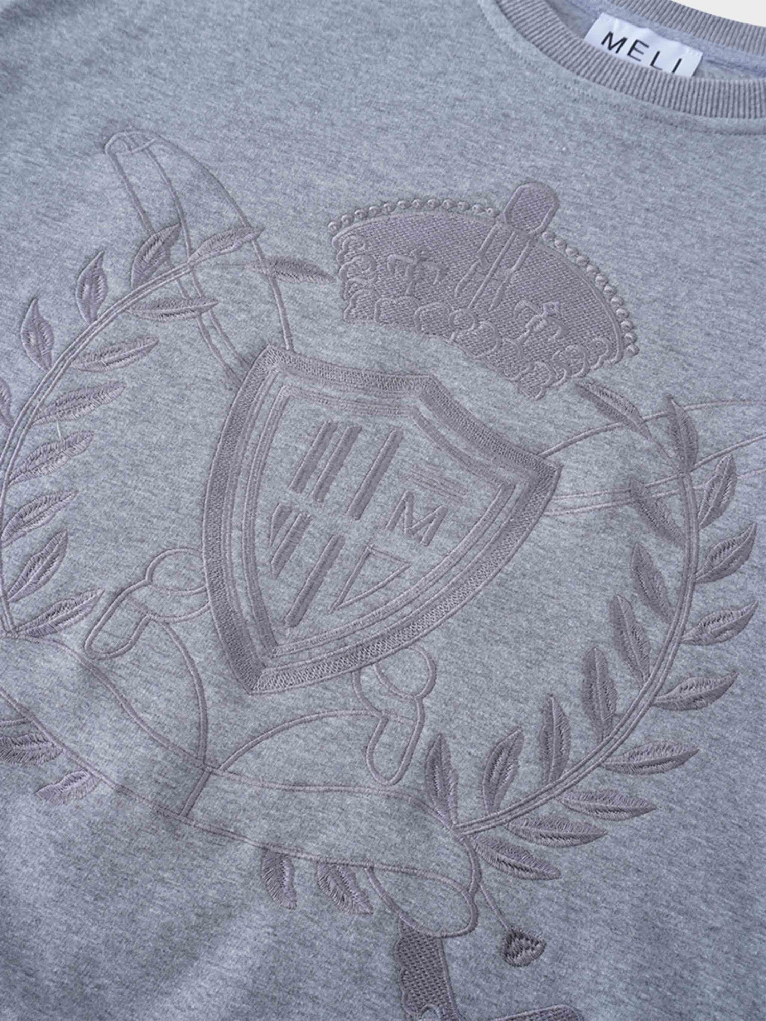 Embroidered Sweatshirt-Heathered Grey Crest