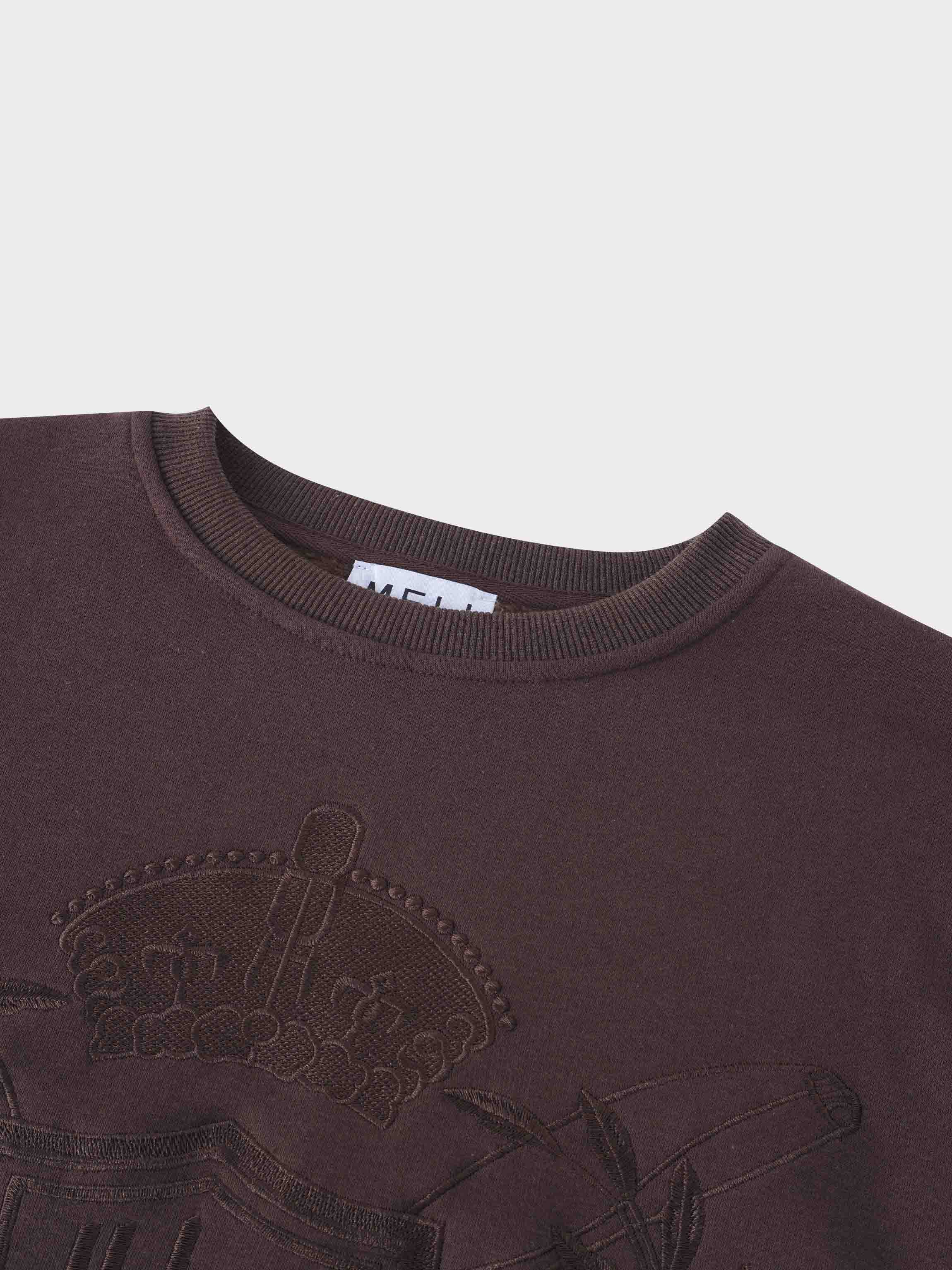 Embroidered Sweatshirt-Brown Crest