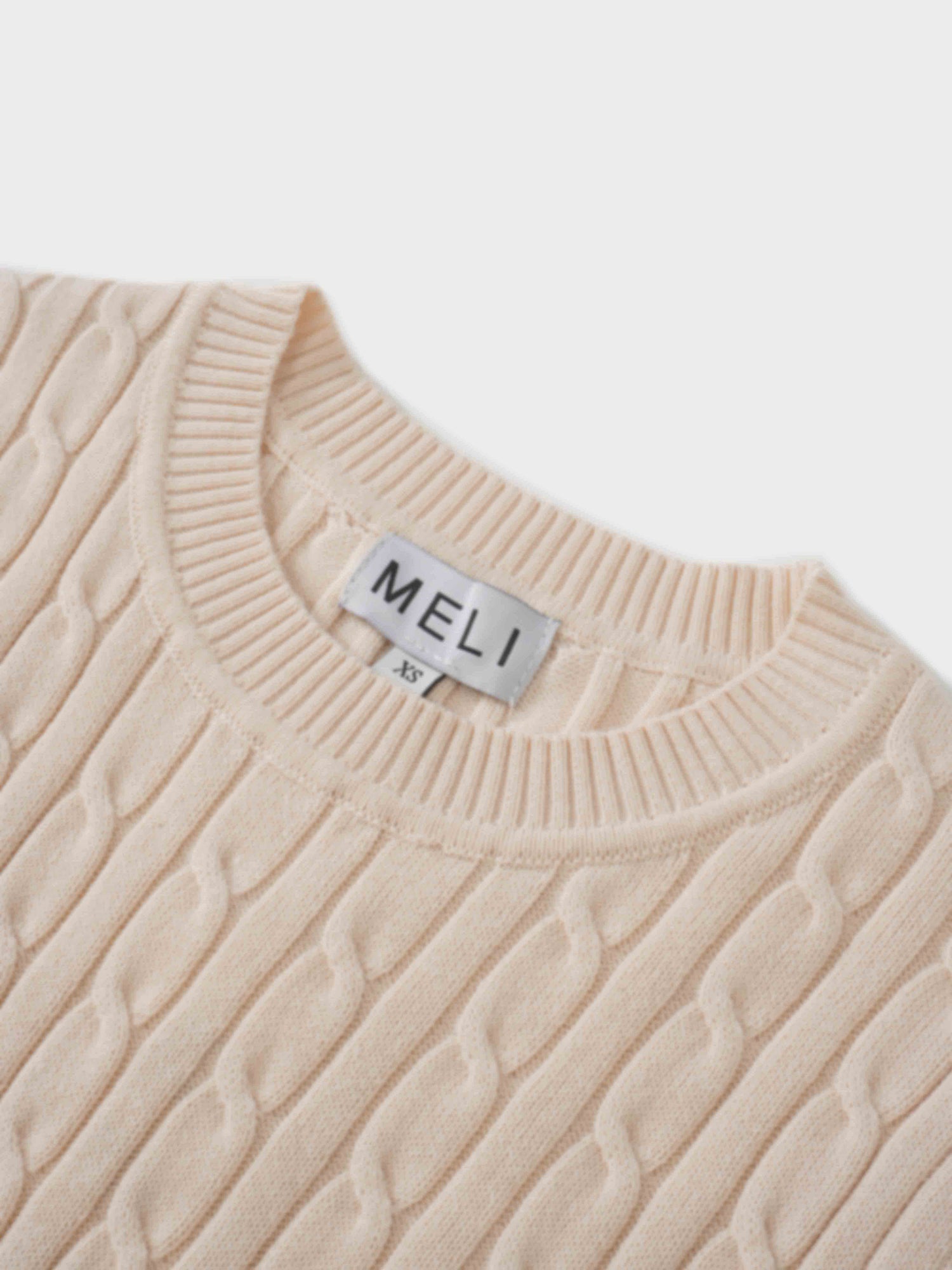 Crew Neck Cable Sweater-Peach
