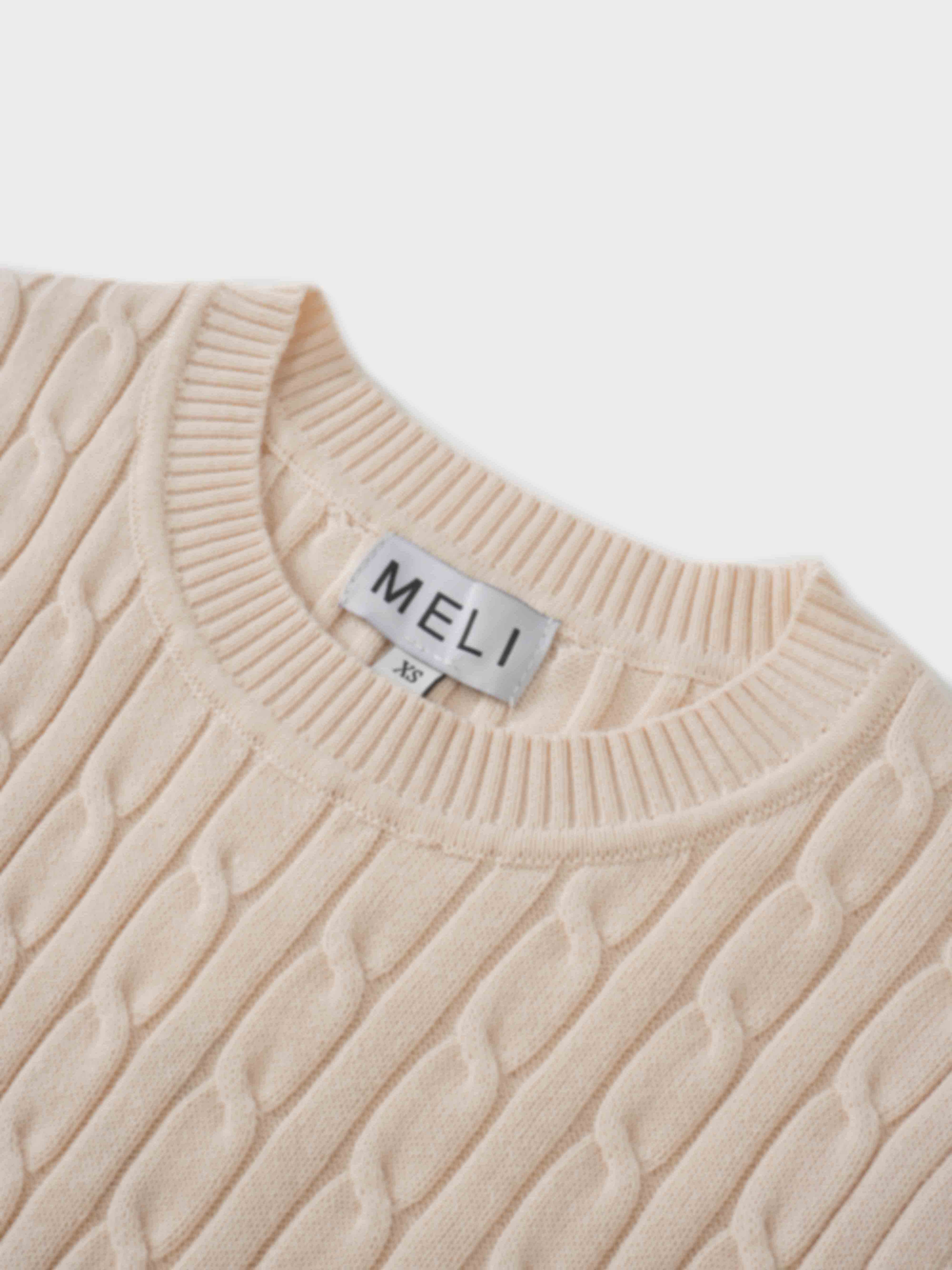 Crew Neck Cable Sweater-Peach