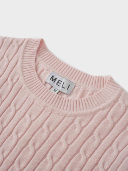 Crew Neck Cable Sweater-Bone