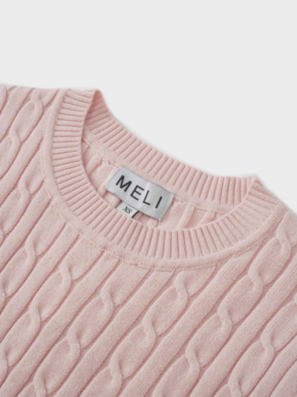 Crew Neck Cable Sweater-Bone