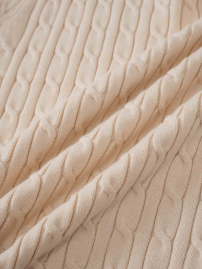 Crew Neck Cable Sweater-Peach