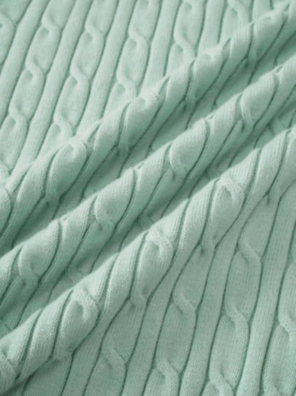 Crew Neck Cable Sweater-Aqua