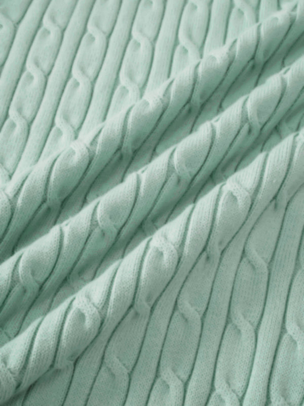 Crew Neck Cable Sweater-Aqua