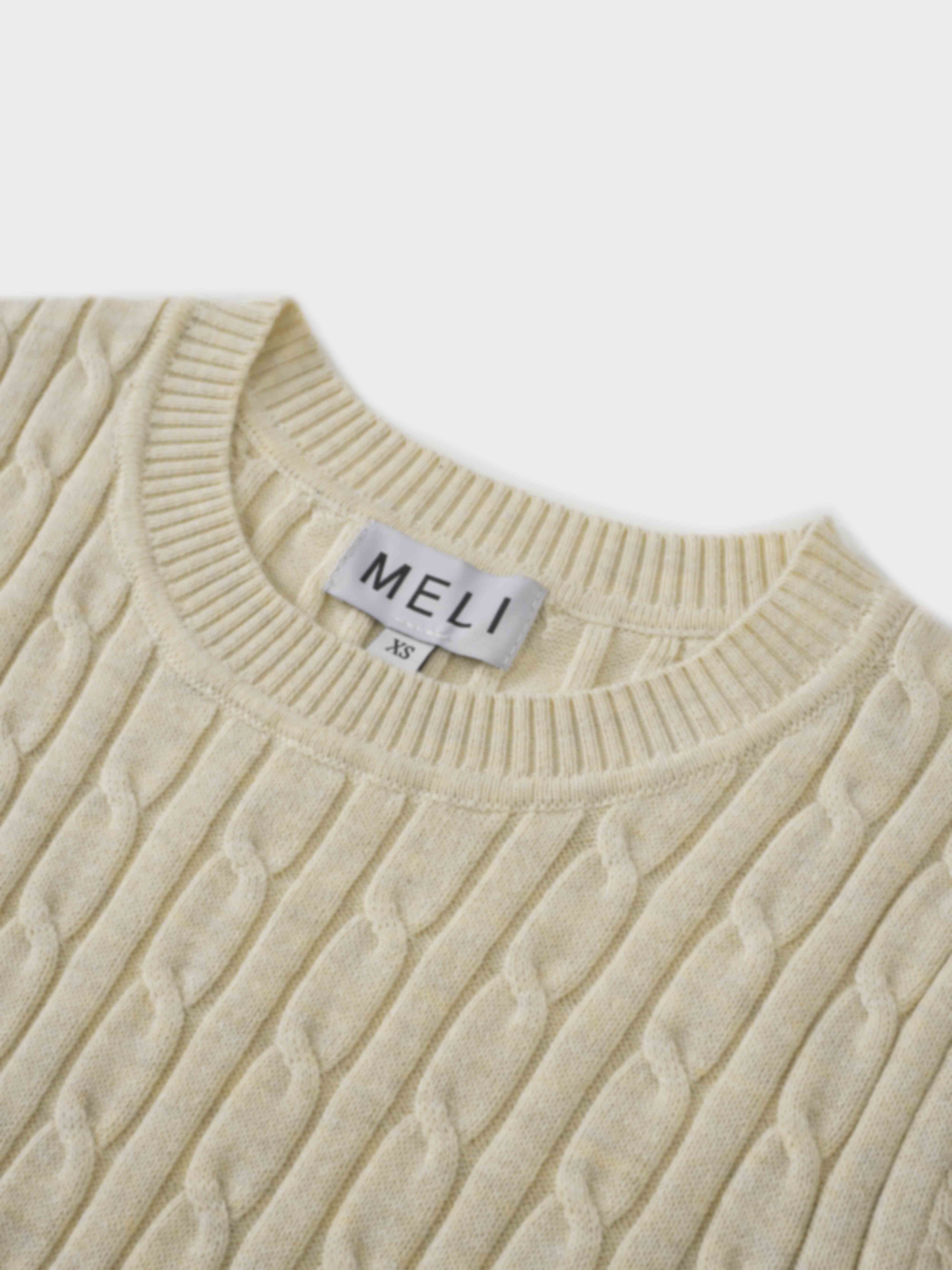 Crew Neck Cable Sweater-Bone